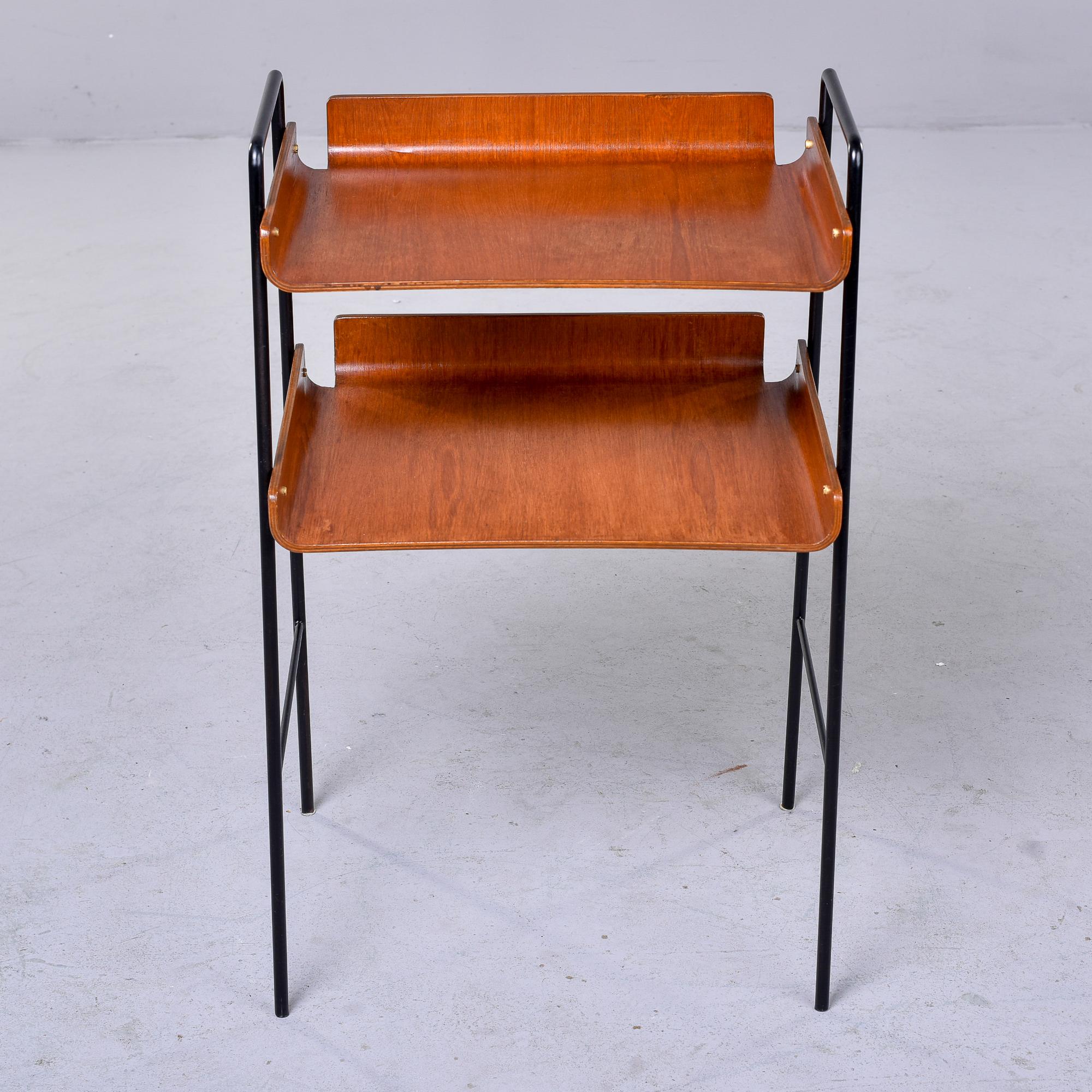 Mid-Century Modern Italian Mid-Century Two Tier Bentwood Table with Slender Black Iron Frame For Sale