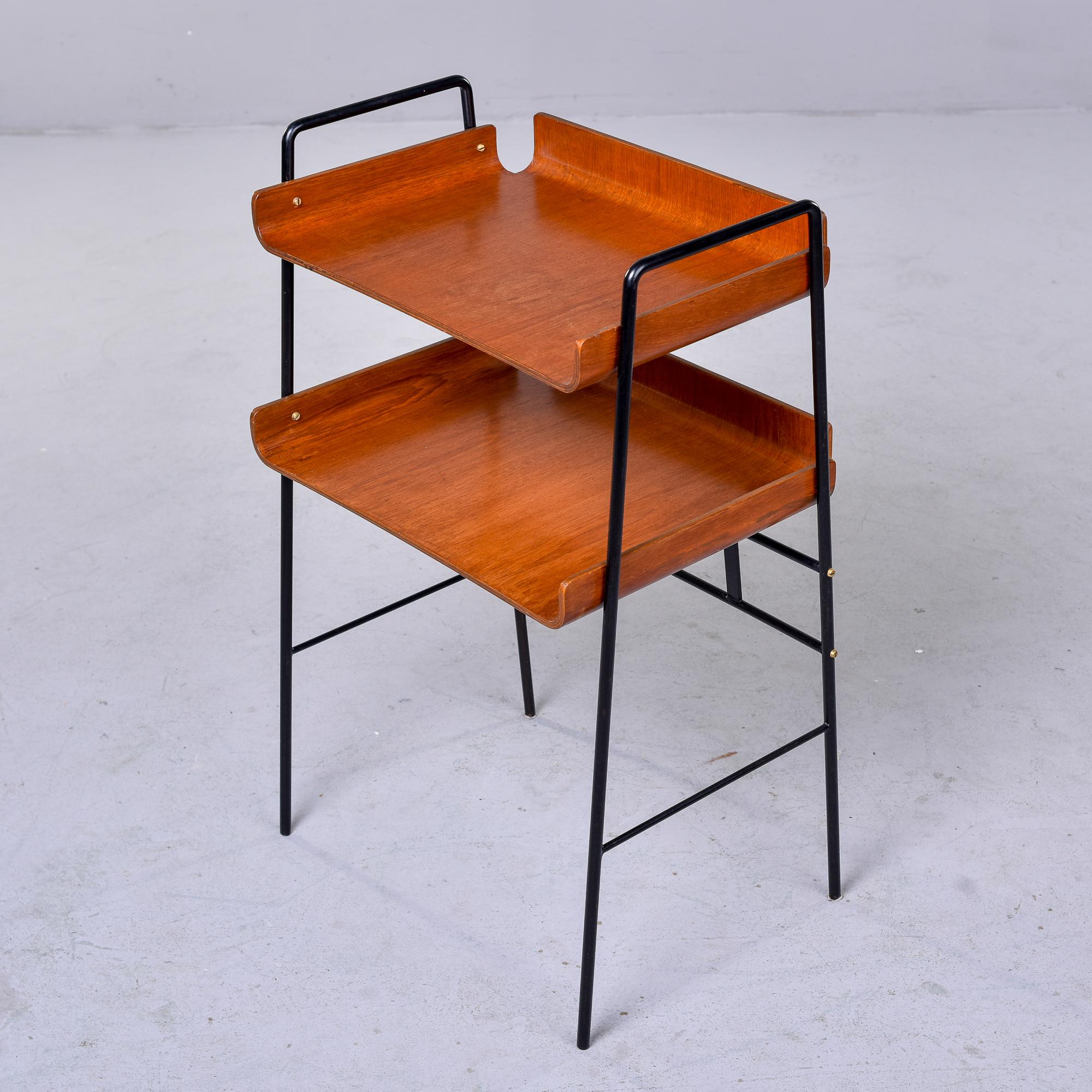 20th Century Italian Mid-Century Two Tier Bentwood Table with Slender Black Iron Frame For Sale