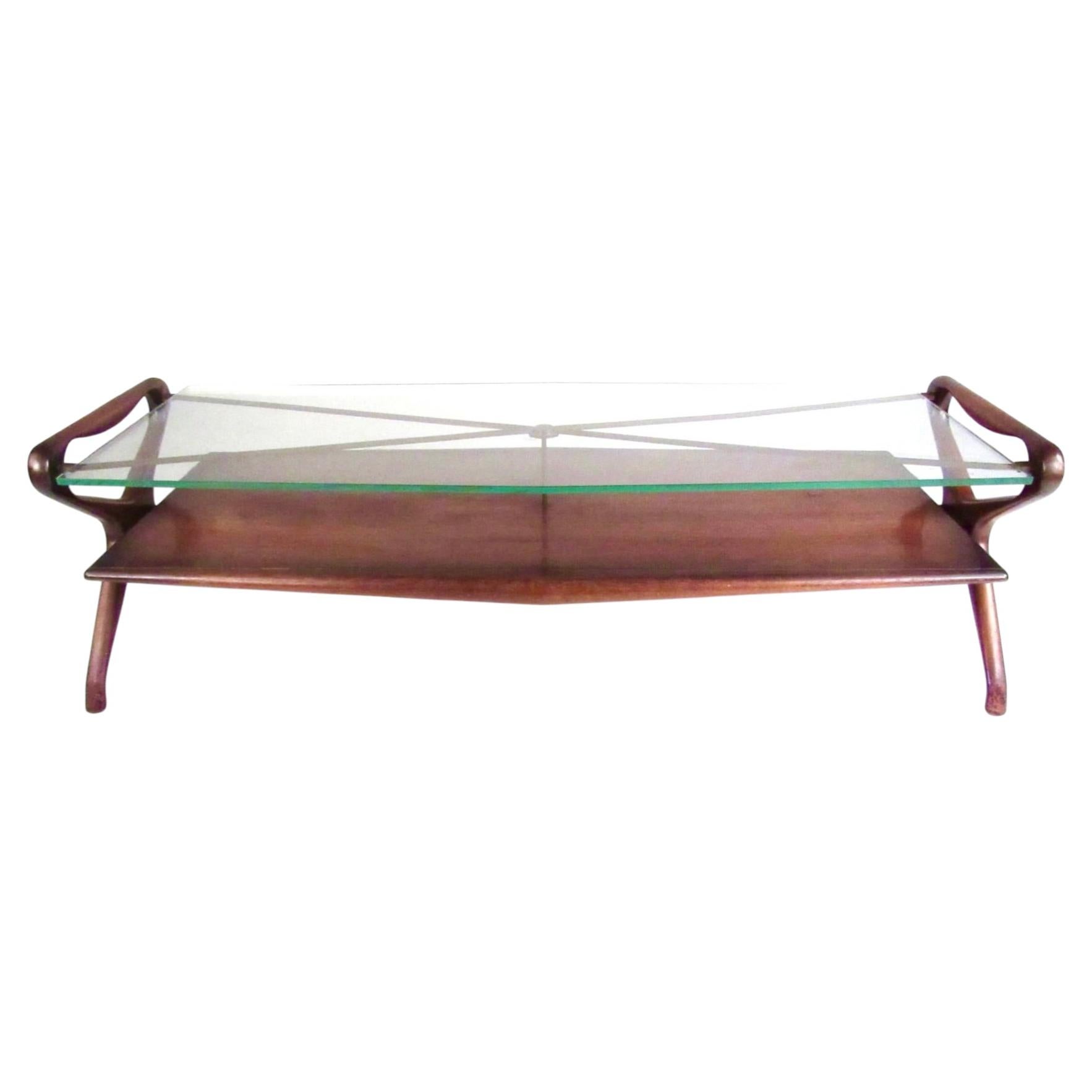 Italian Mid-Century Two-Tier Glass Coffee Table in the Style of Ico Parisi