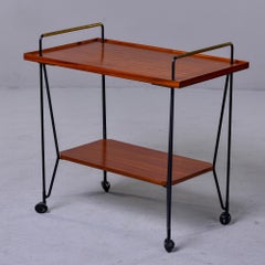 Italian Mid Century Two Tier Wood Trolley Table with Black Iron and Brass Frame