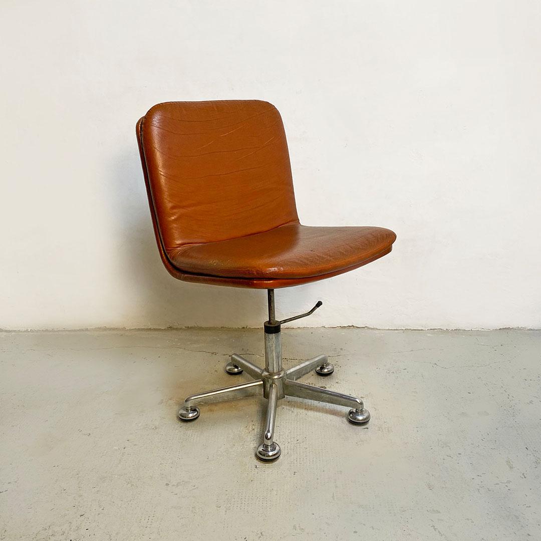 Mid-Century Modern Italian Mid Century Upholstered Office Chair in Original Brown Leather, 1970s