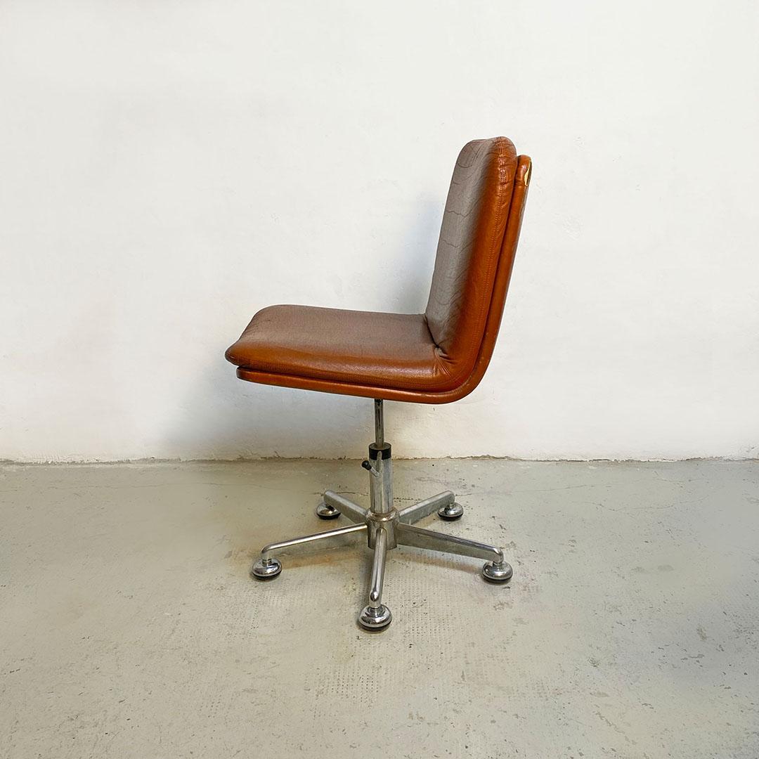 Late 20th Century Italian Mid Century Upholstered Office Chair in Original Brown Leather, 1970s