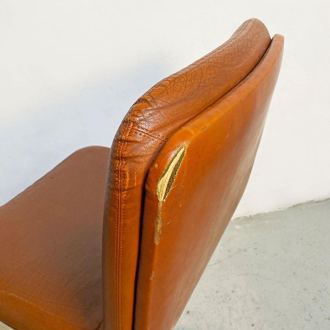 Italian Mid Century Upholstered Office Chair in Original Brown Leather, 1970s 2