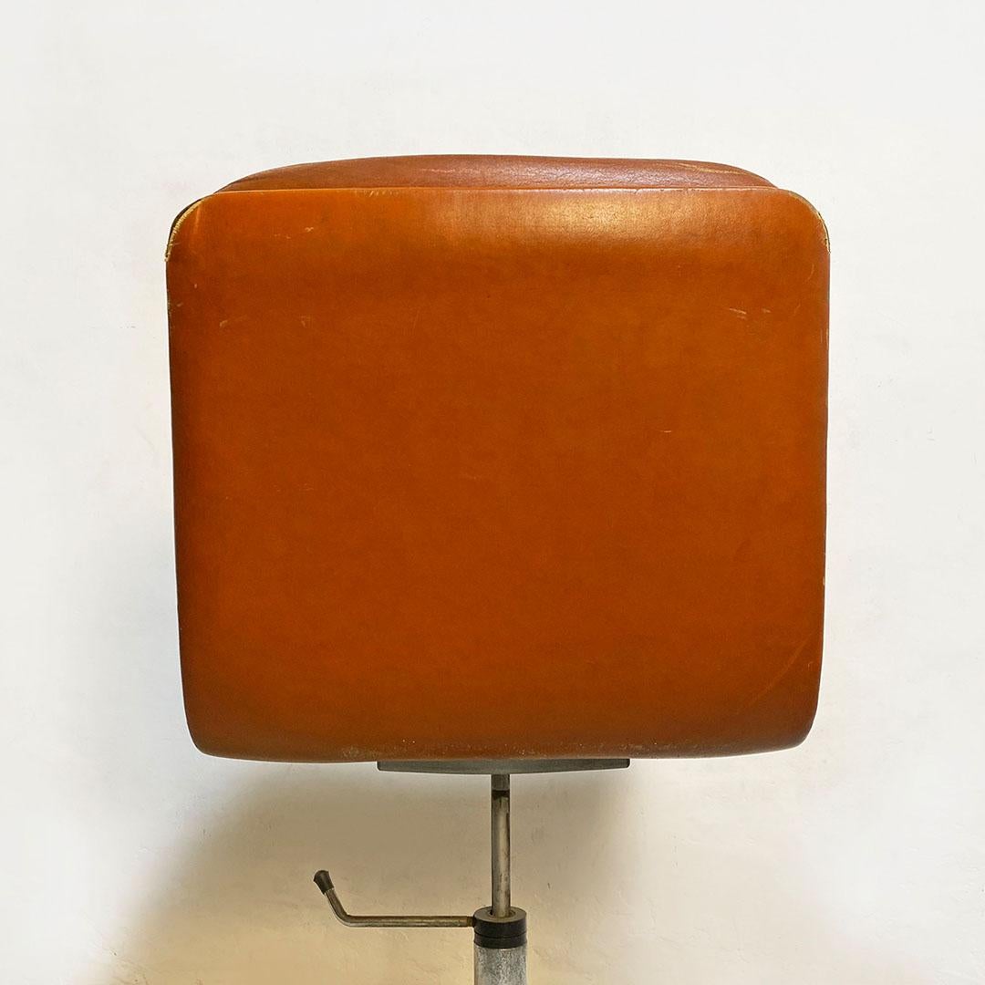 Italian Mid Century Upholstered Office Chair in Original Brown Leather, 1970s 3