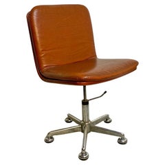 Vintage Italian Mid Century Upholstered Office Chair in Original Brown Leather, 1970s