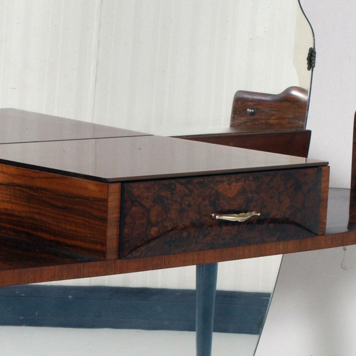 Mid-20th Century Italian Mid-Century Vanity Console by Cesare Lacca  with Mirror in Burl Walnut For Sale