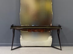 Italian Midcentury Vanity Console Table Cesare Lacca Style with Large Mirror