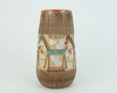 italian mid century VASE fratelli fanciullacci horse sgraffito decor rare glaze