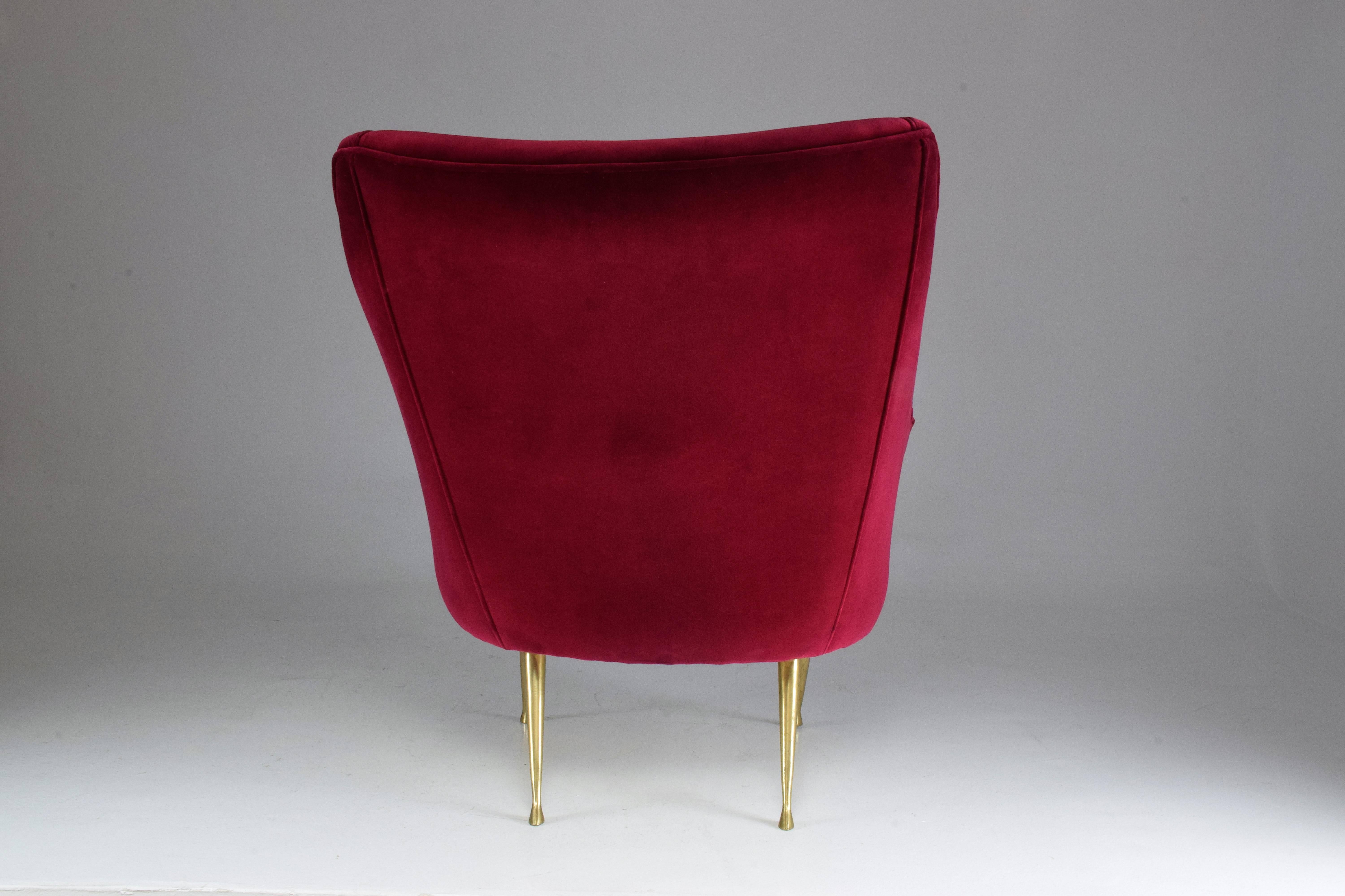 Italian Mid-Century Velvet Armchair, 1950s 6