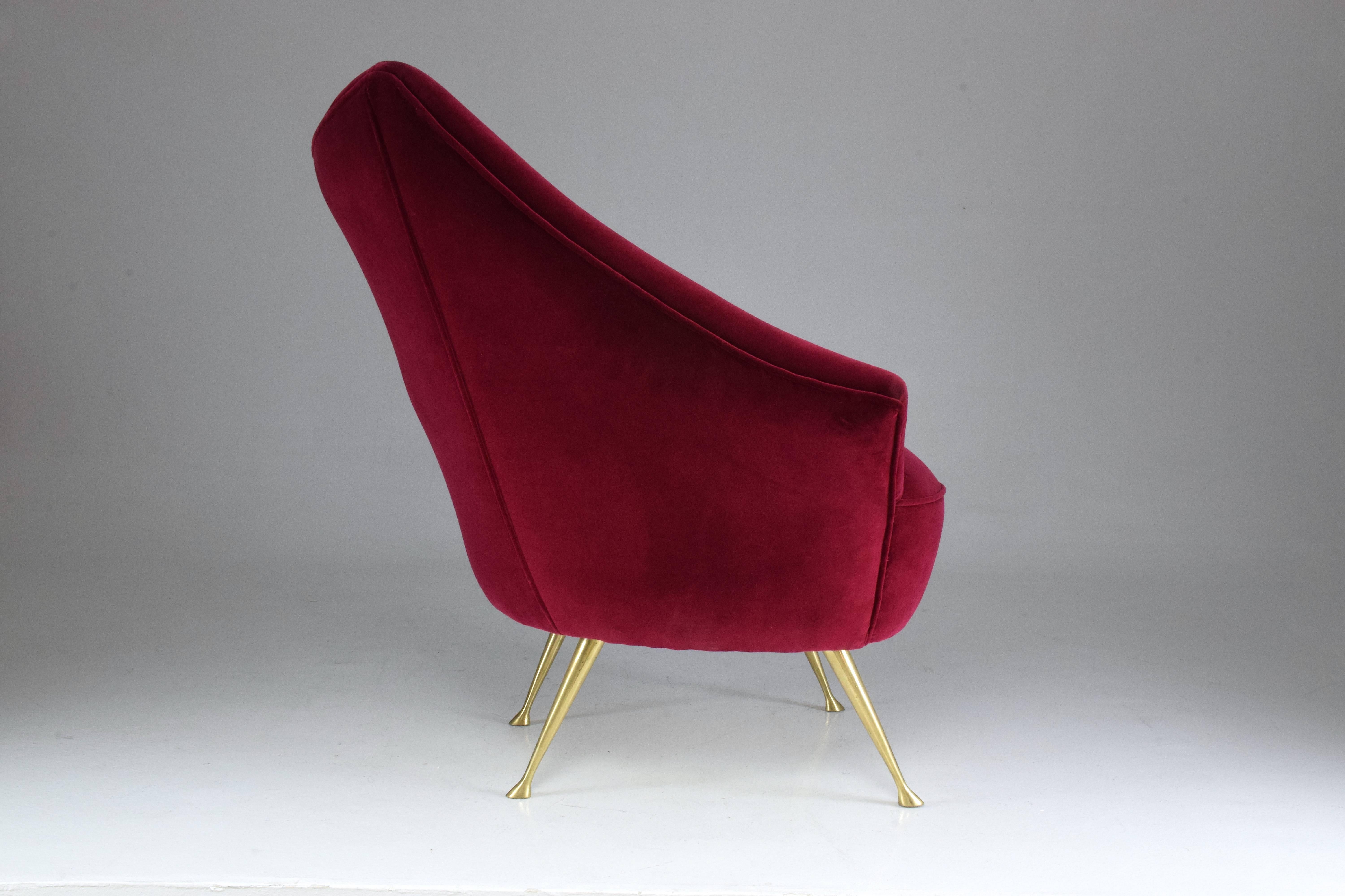 Italian Mid-Century Velvet Armchair, 1950s 7