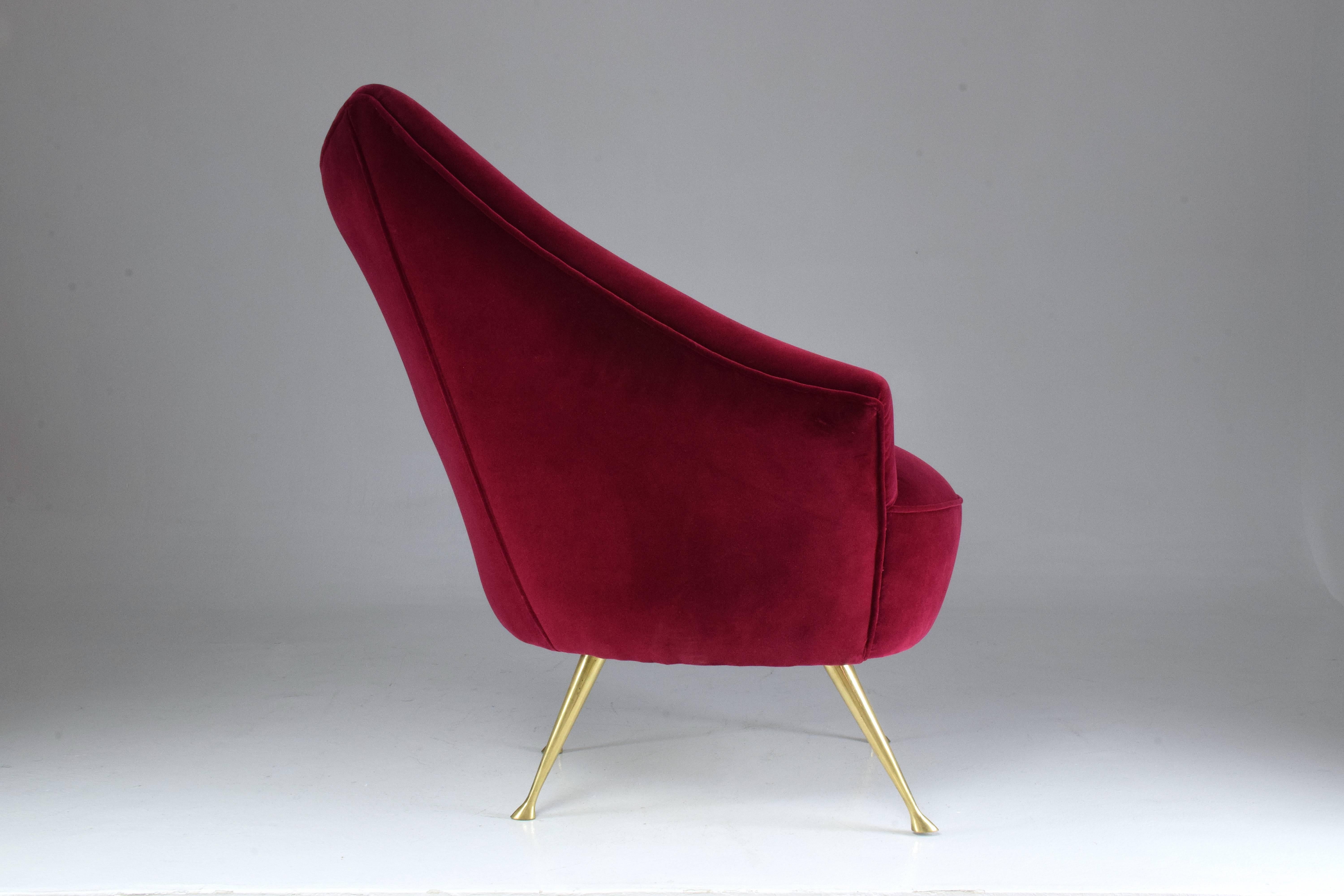 Italian Mid-Century Velvet Armchair, 1950s 8