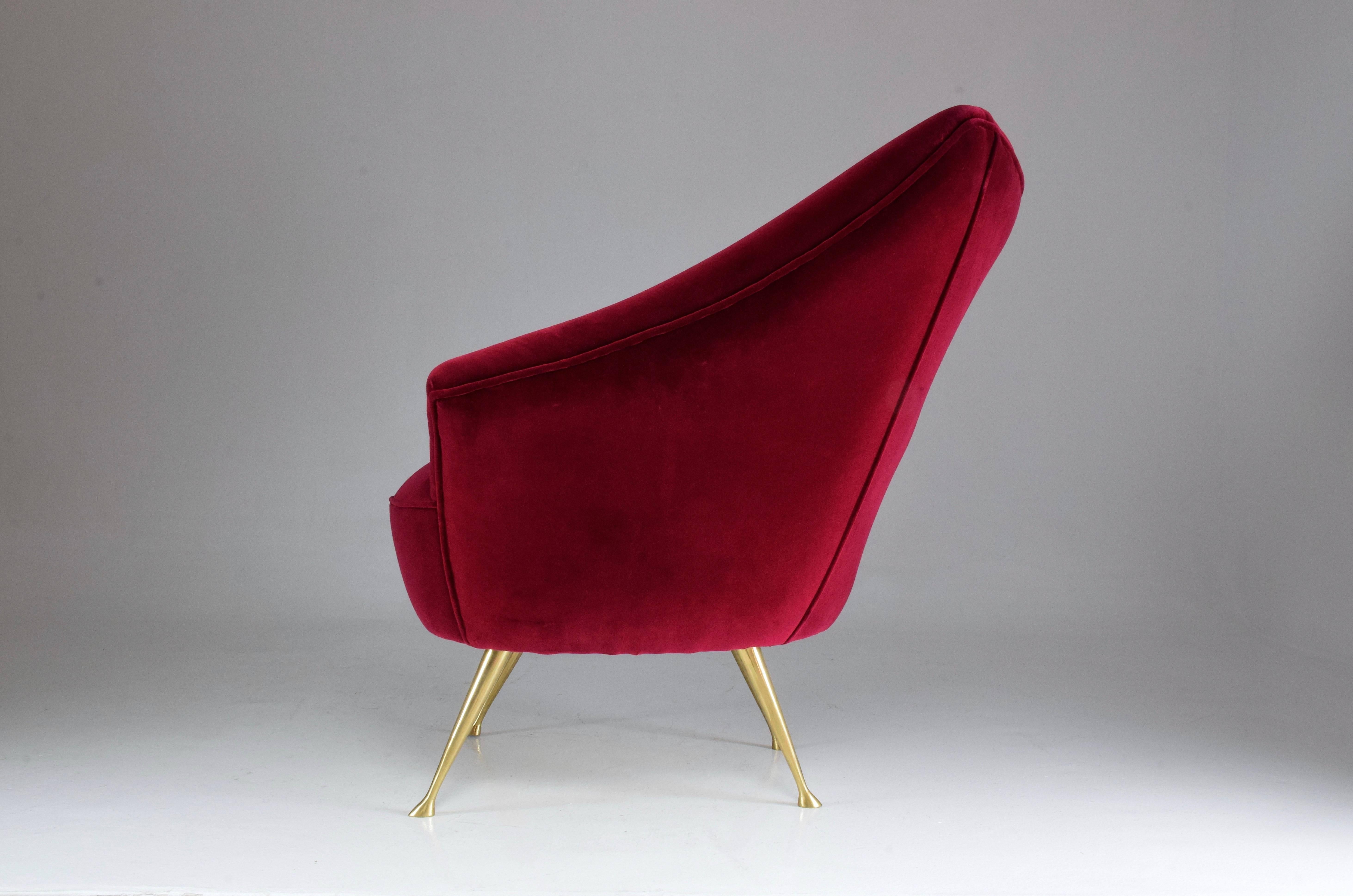 Italian Mid-Century Velvet Armchair, 1950s 1