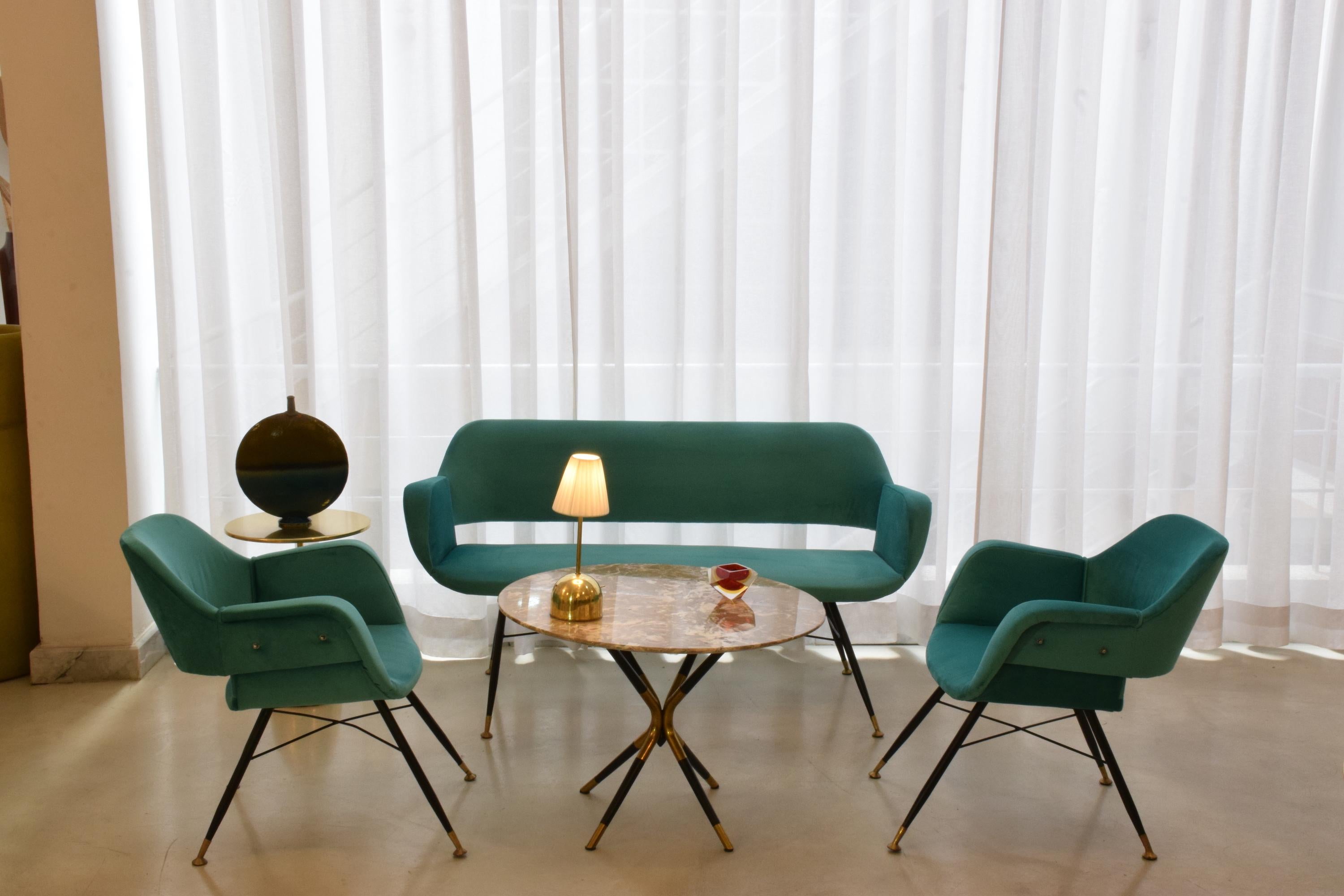 Italian Midcentury Velvet and Steel Sofa, 1950s 3