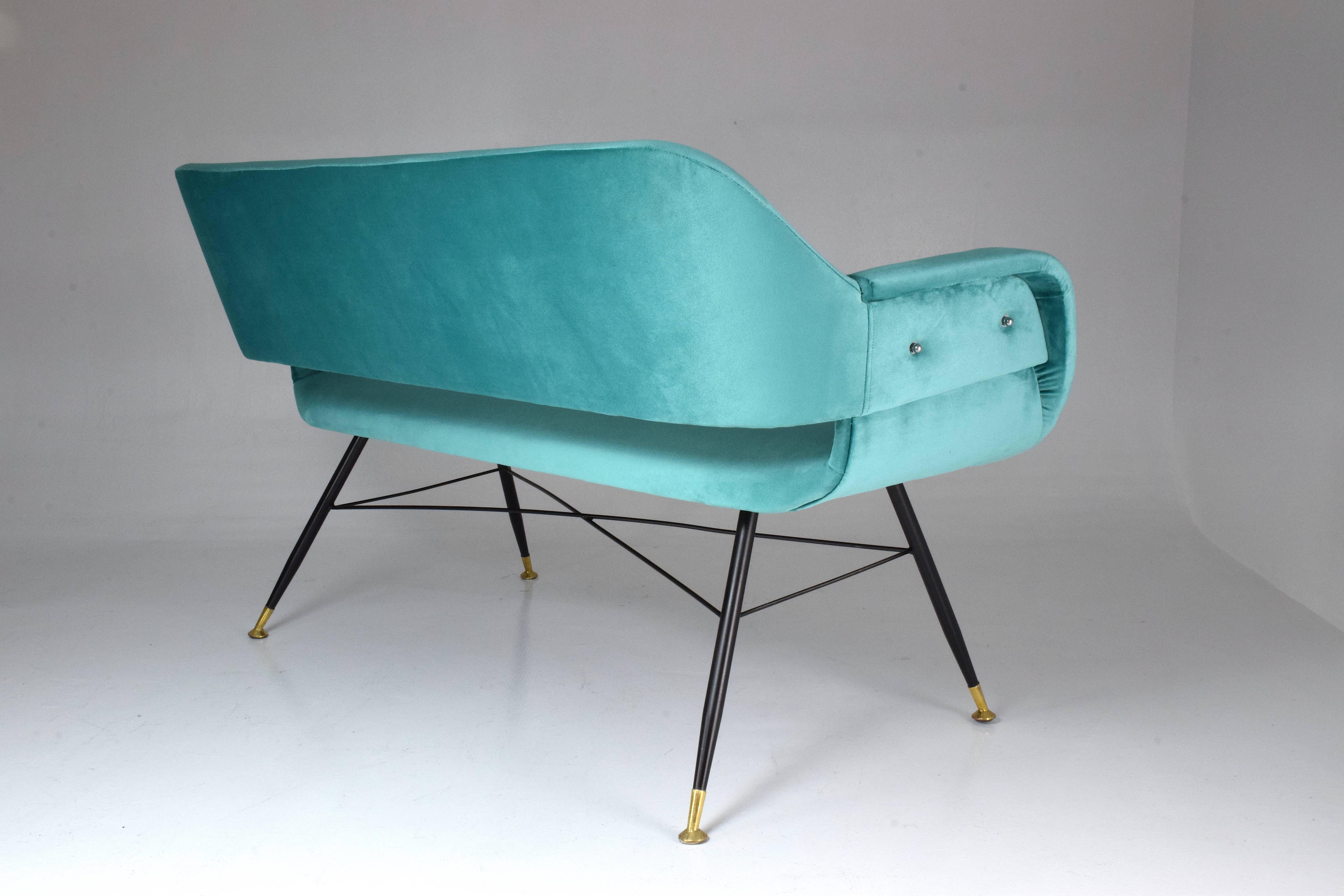 Italian Midcentury Velvet and Steel Sofa, 1950s 6