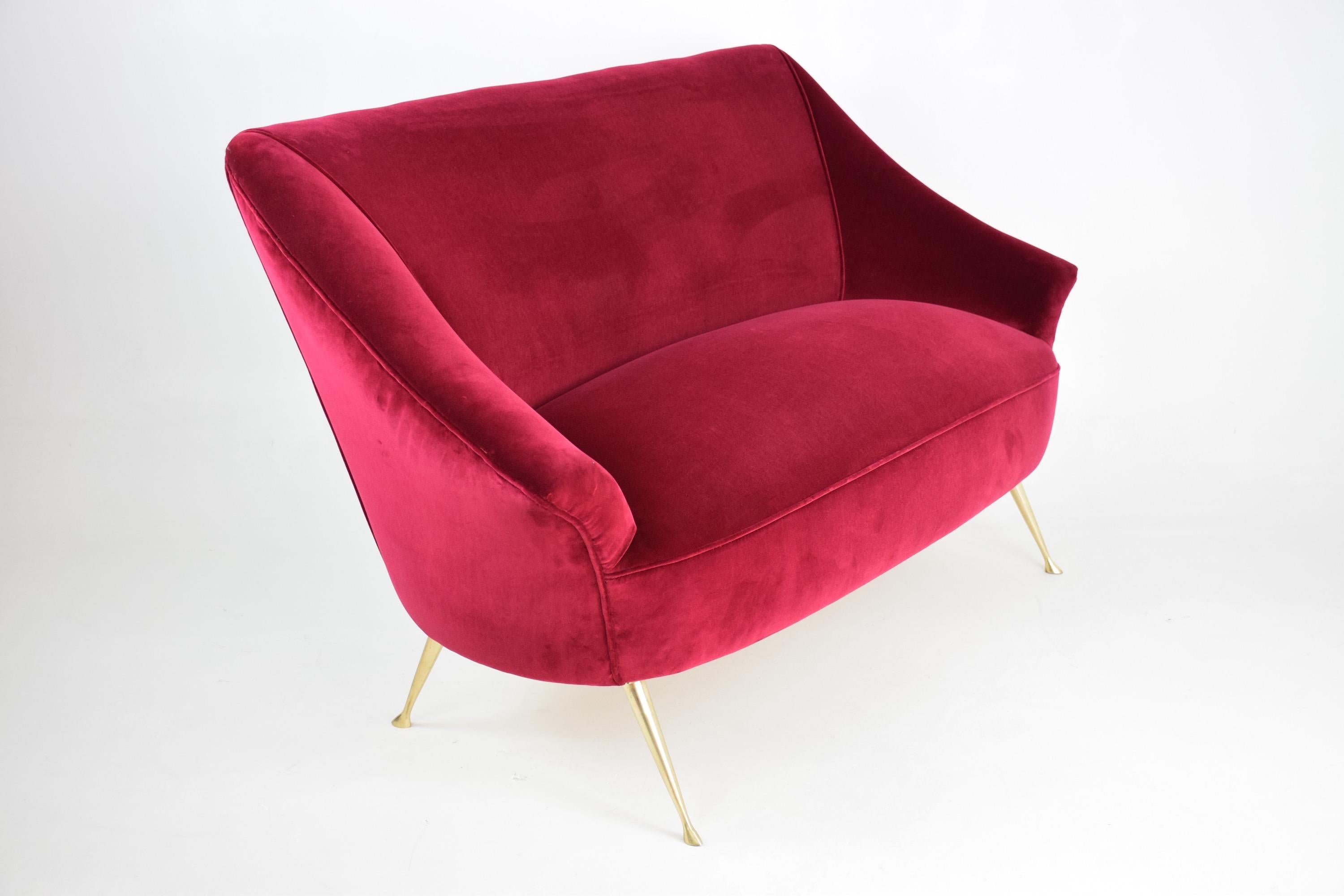 Italian Midcentury Velvet Sofa in the Manner of Ico Parisi, 1950s 9