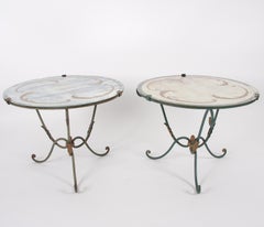 Italian Midcentury Verre Églomisé and Wrought Iron Side Tables