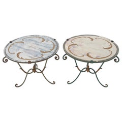 Italian Midcentury Verre Églomisé and Wrought Iron Side Tables