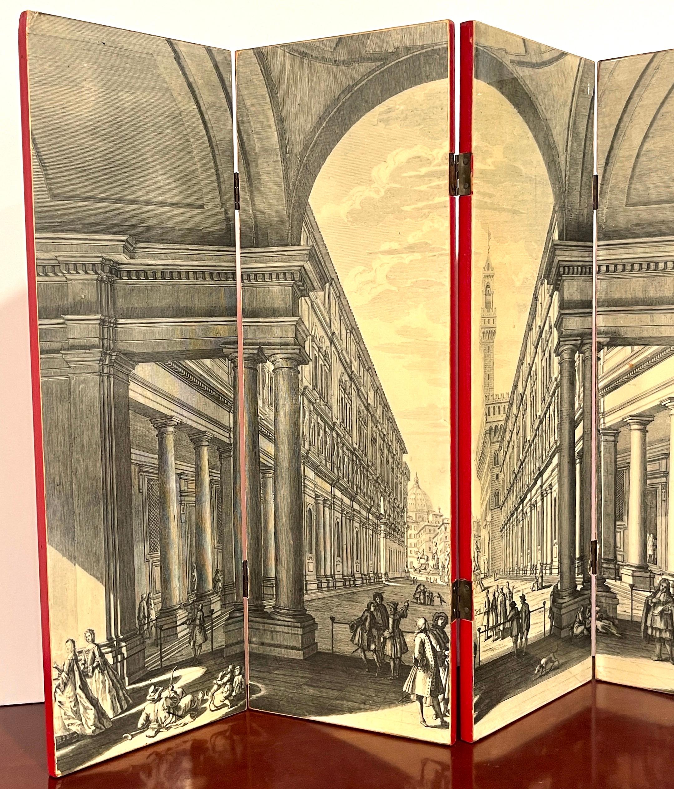 Italienischer Veduta Degli Ufiz-Lack-/Vellum-Tischschirm aus der Mitte des Jahrhunderts (Moderne der Mitte des Jahrhunderts) im Angebot