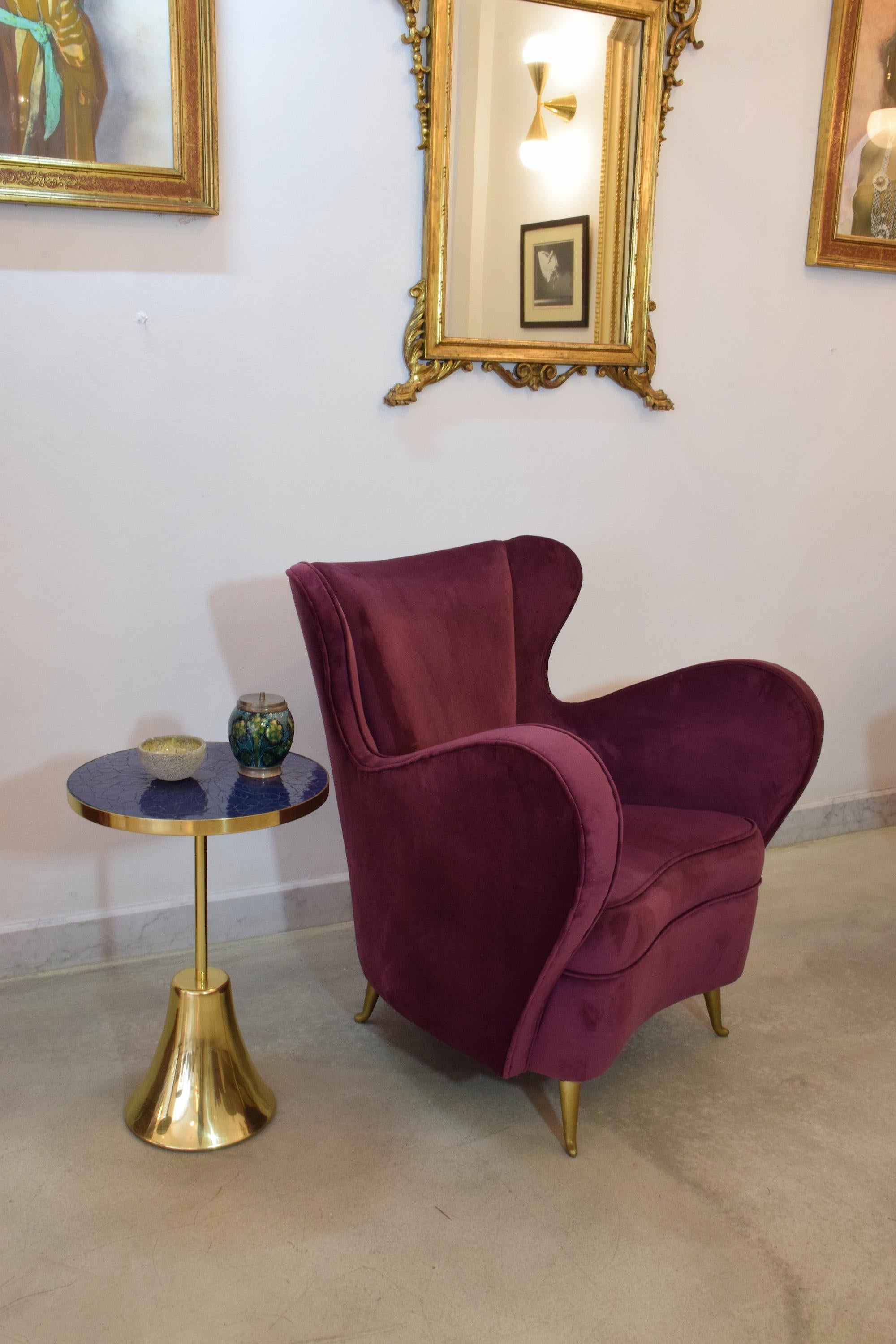 Italian Mid-Century Velvet Armchairs by ISA Bergamo, Set of Two,  1950s  In Good Condition In Paris, FR