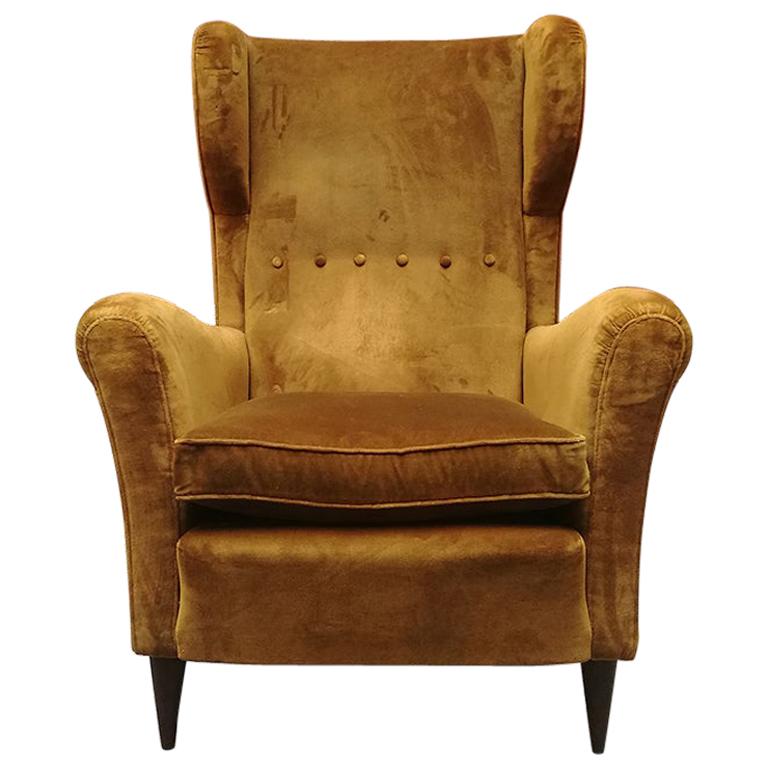 Italian Midcentury Vintage Ocher Velvet Armchair, 1940s at 1stDibs | vintage  velvet chair, vintage velvet armchair, velvet vintage armchair