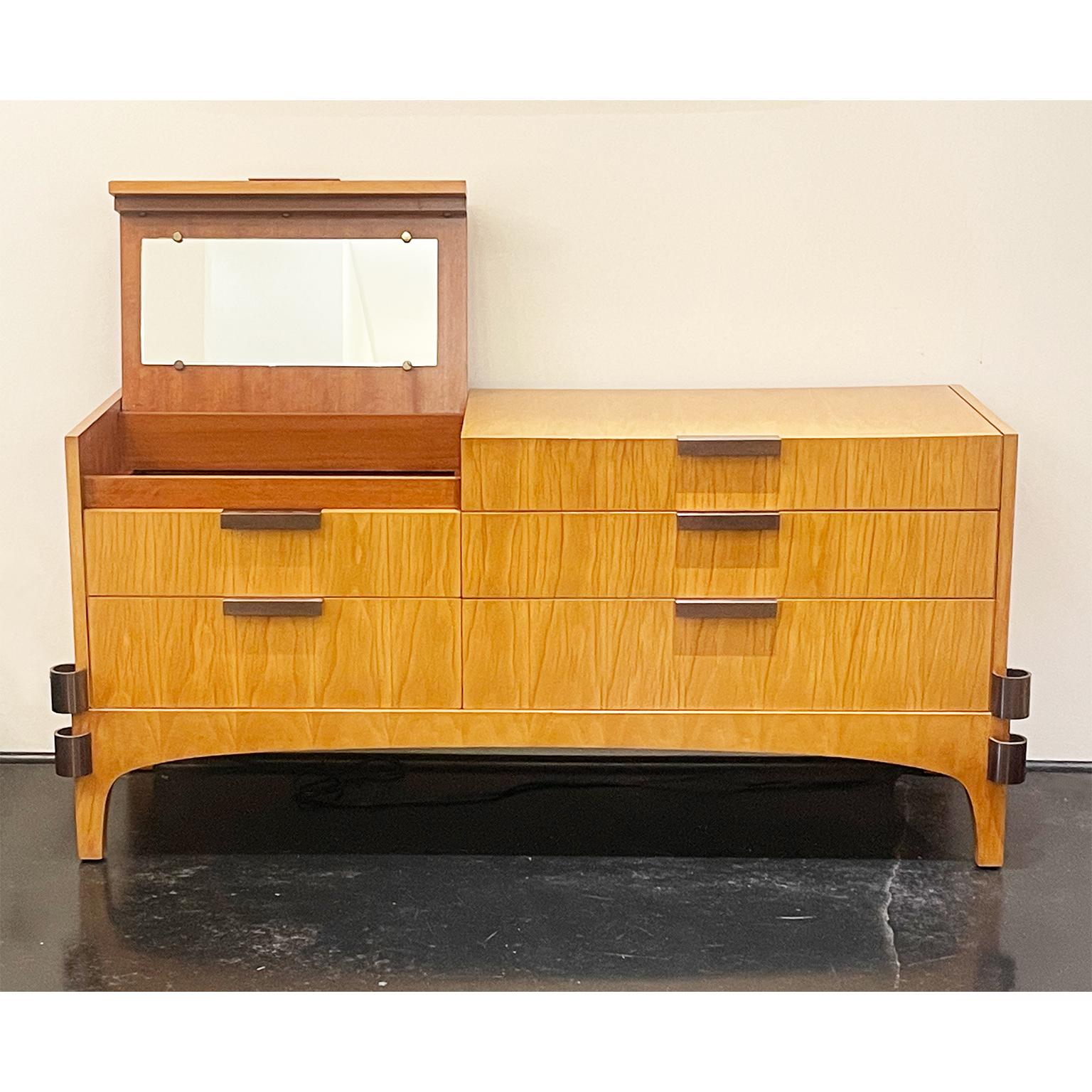 Mid-Century Modern Italian Mid-Century Vintage Chest of Drawers - Fir Wood & Antique Brass Details For Sale
