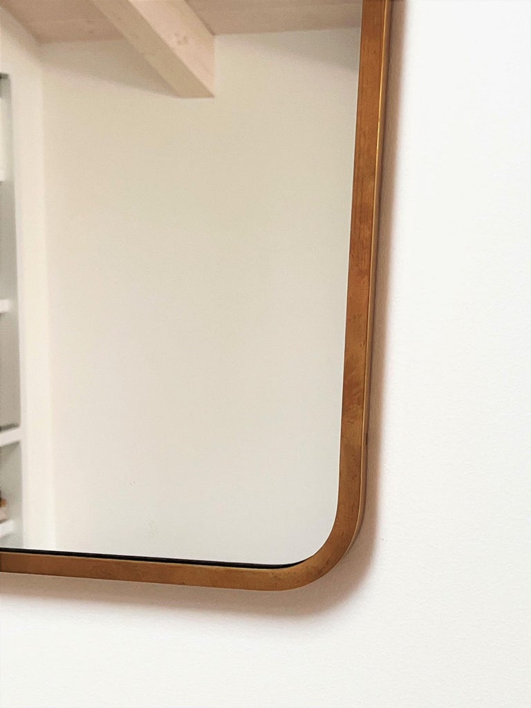 Italian MidCentury Vintage Wall Mirror with Original Brass Frame