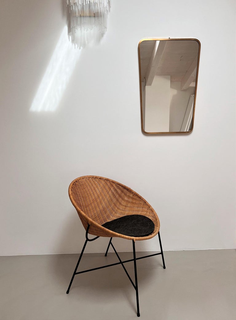 Italian MidCentury Vintage Wall Mirror with Original Brass Frame