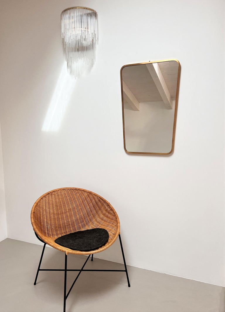 Italian MidCentury Vintage Wall Mirror with Original Brass Frame