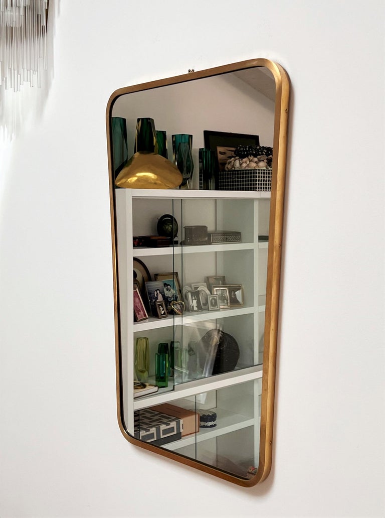 Italian MidCentury Vintage Wall Mirror with Original Brass Frame