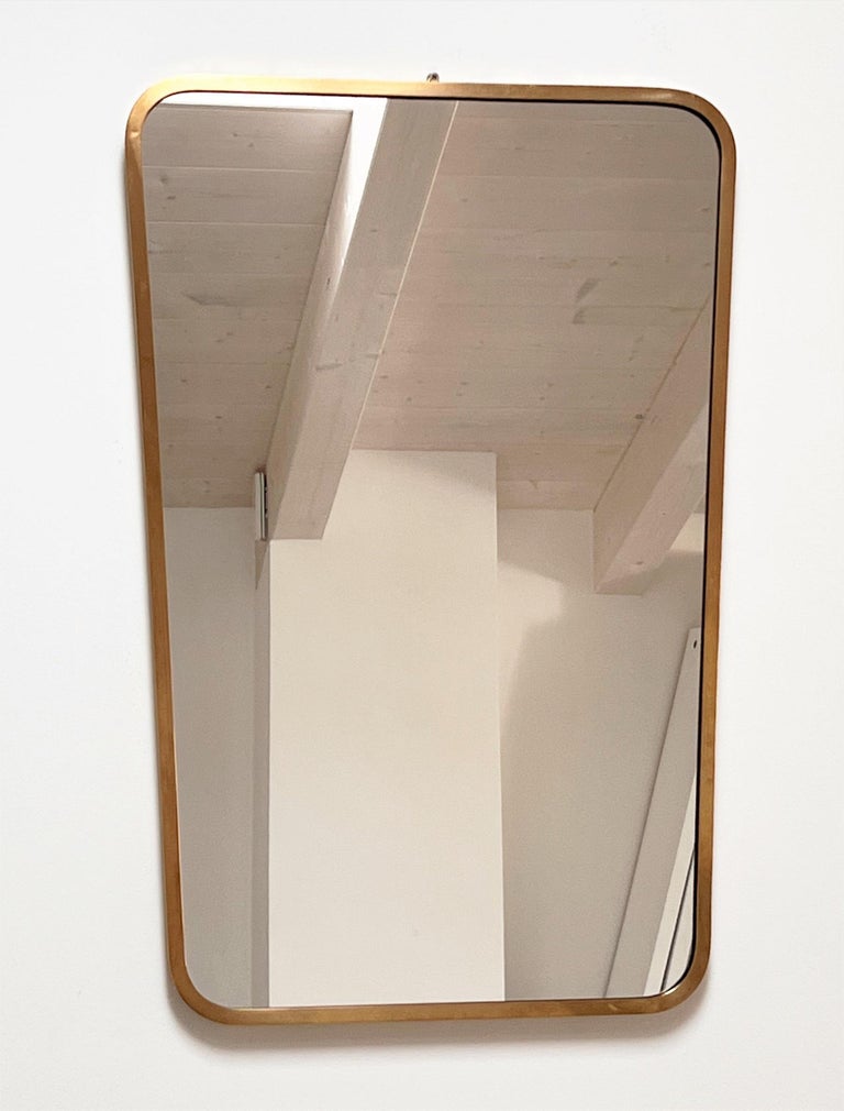 Italian MidCentury Vintage Wall Mirror with Original Brass Frame