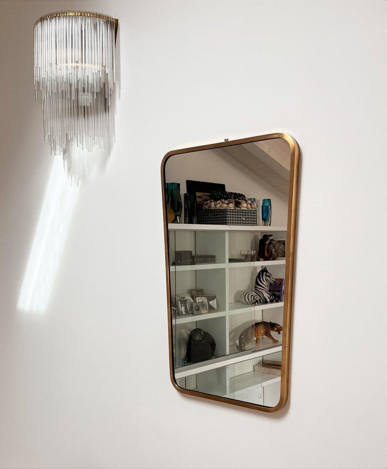 Italian MidCentury Vintage Wall Mirror with Original Brass Frame