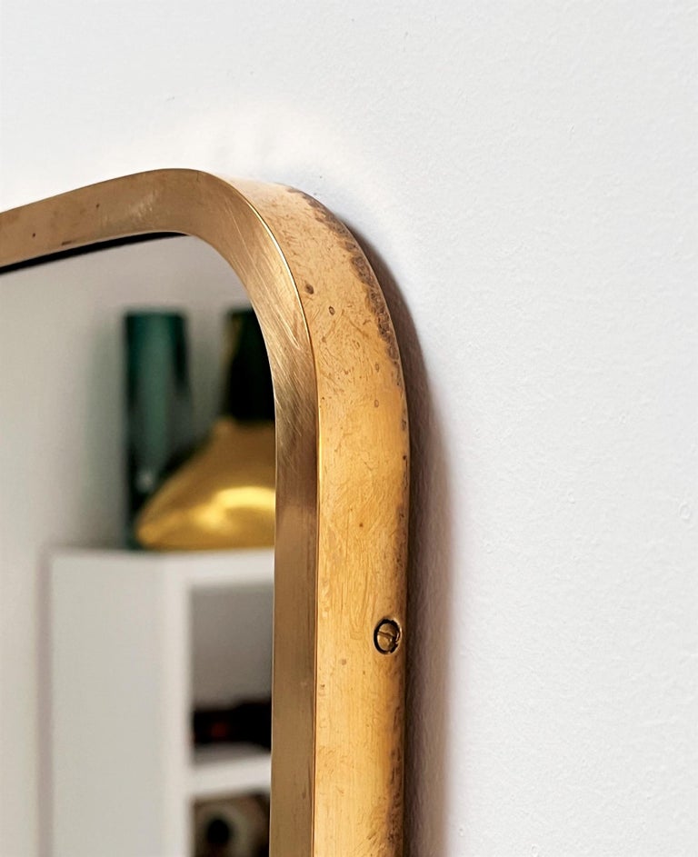 Italian MidCentury Vintage Wall Mirror with Original Brass Frame