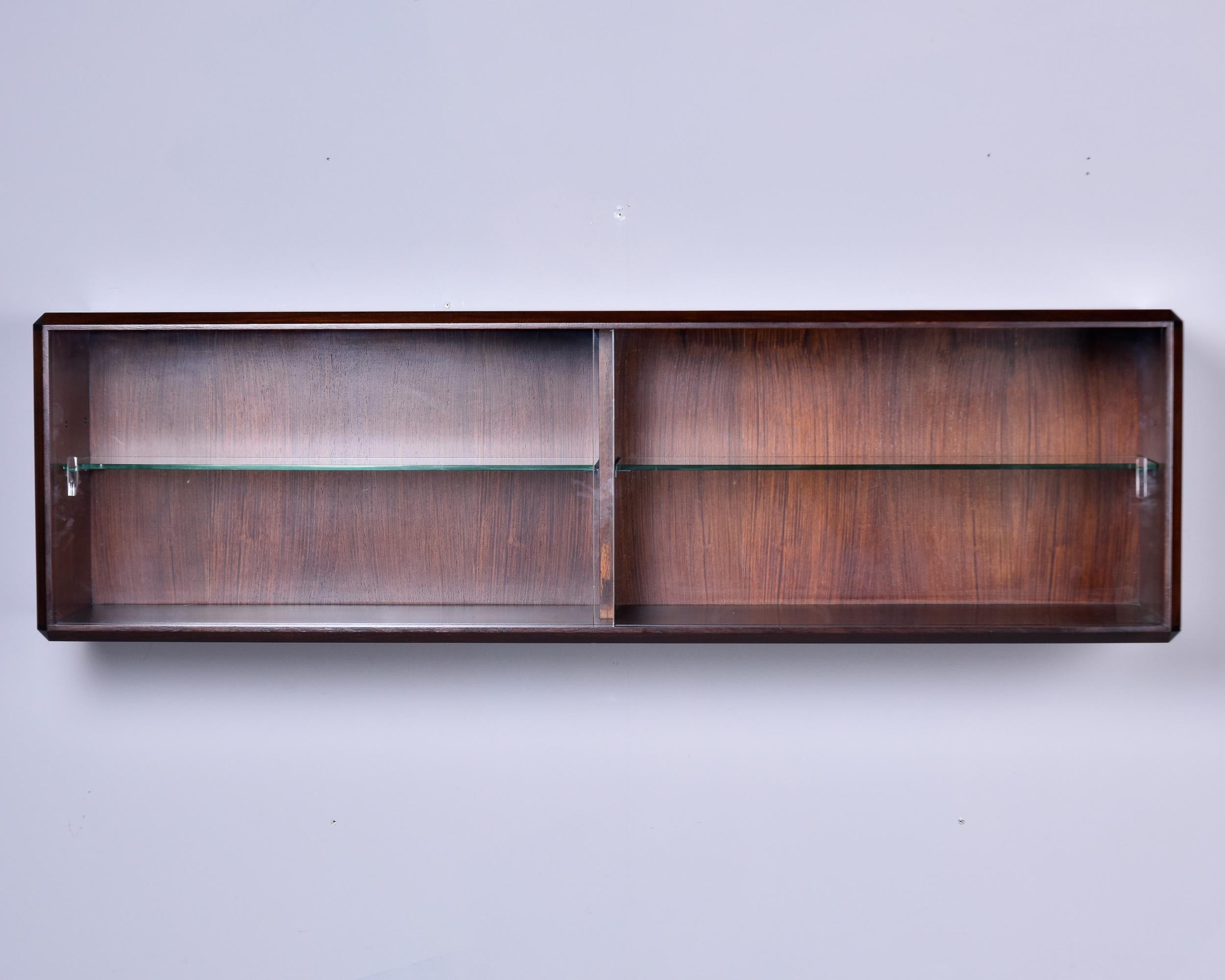 Mid-Century Modern Italian Mid Century Wall Cabinet In Walnut with Glass Doors and Interior Shelves For Sale