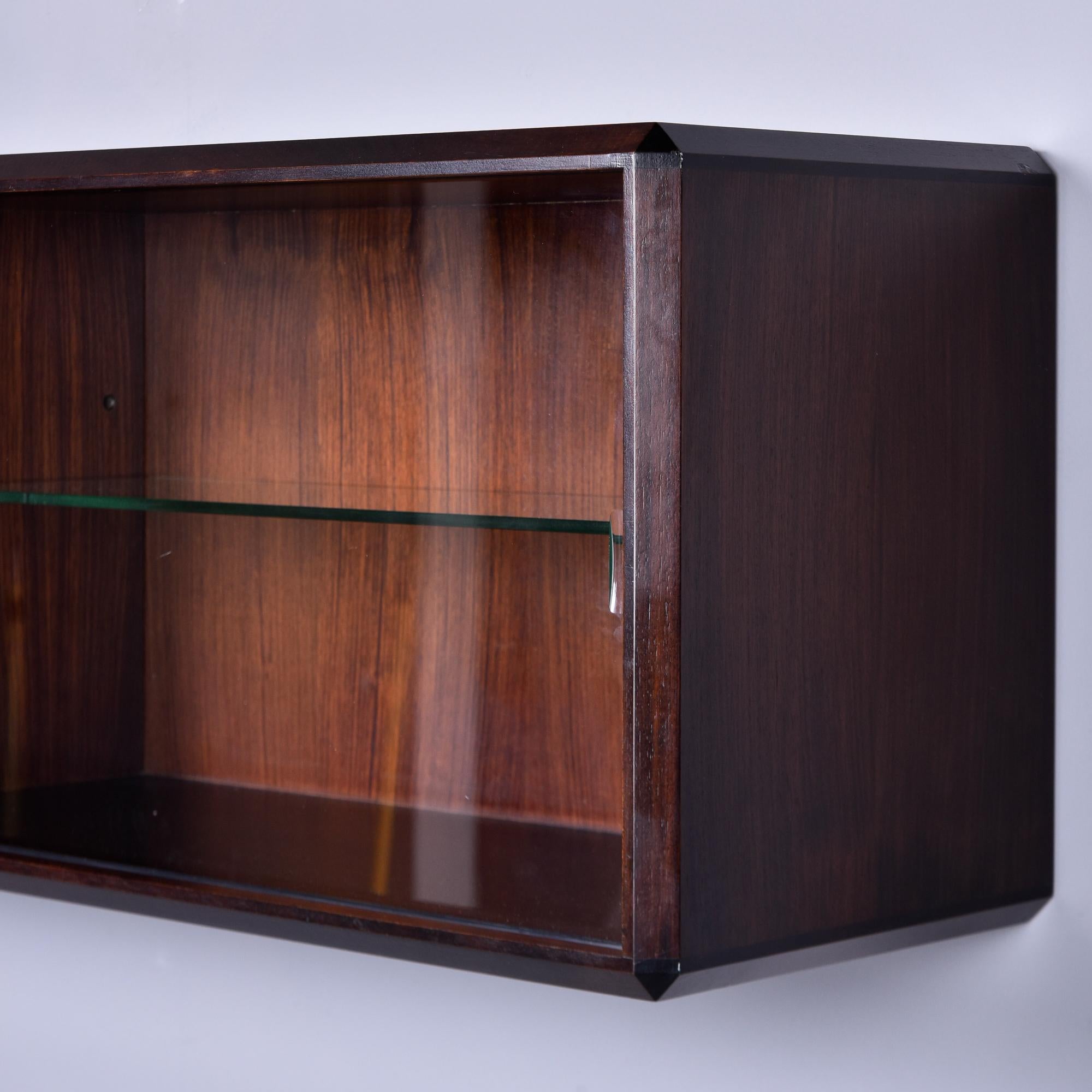 20th Century Italian Mid Century Wall Cabinet In Walnut with Glass Doors and Interior Shelves For Sale