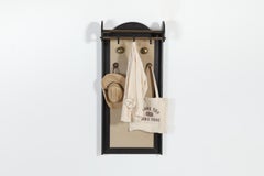 Italian Mid-Century Wall Coat Rack with Brass Rail and Linen Panel