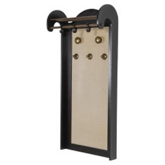 Italian Mid-Century Wall Coat Rack with Brass Rail and Linen Panel