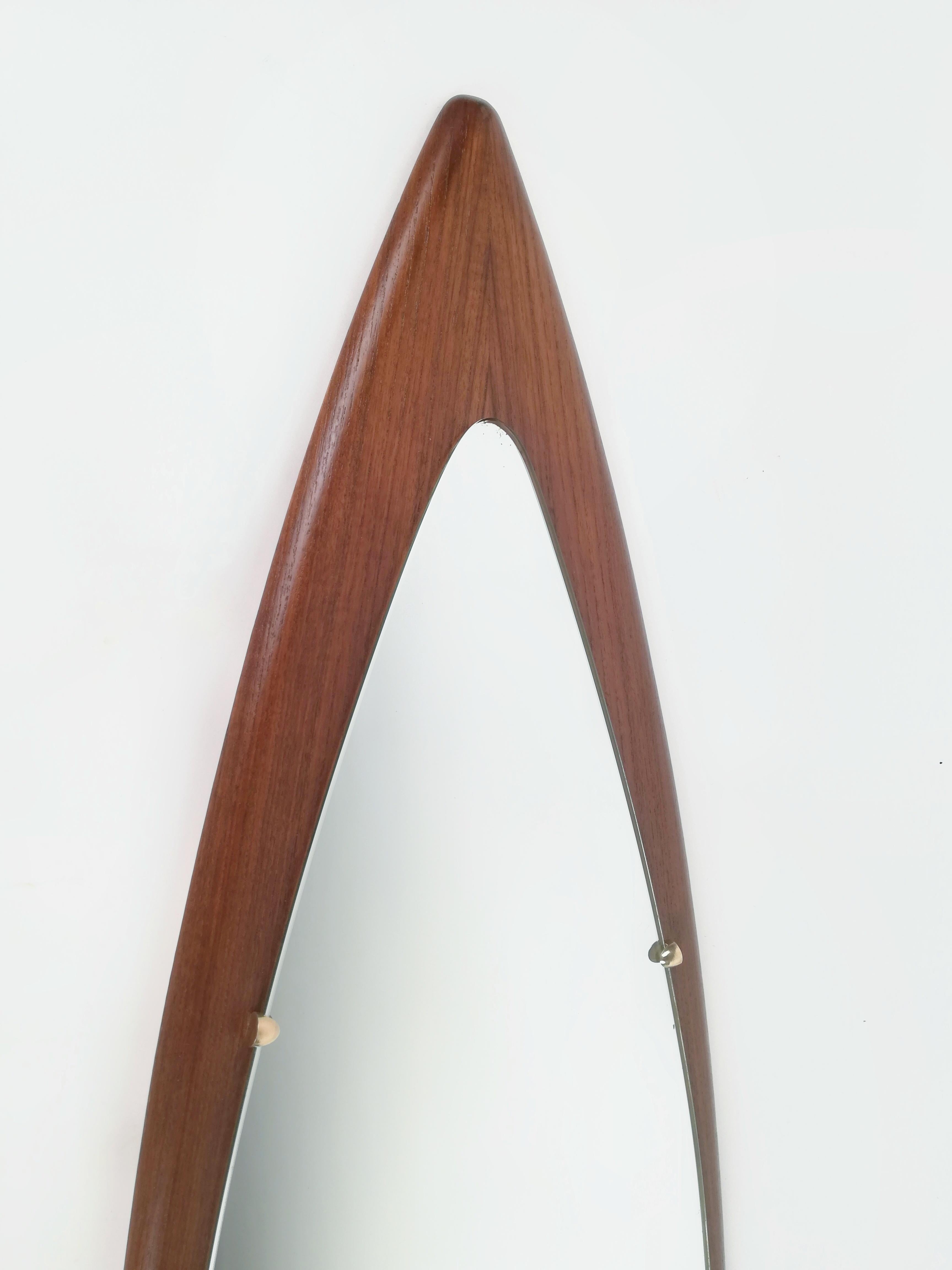 Italian Mid-Century Wall Full-Length Teak Mirror by Stil Glass Donati 1960s For Sale 7