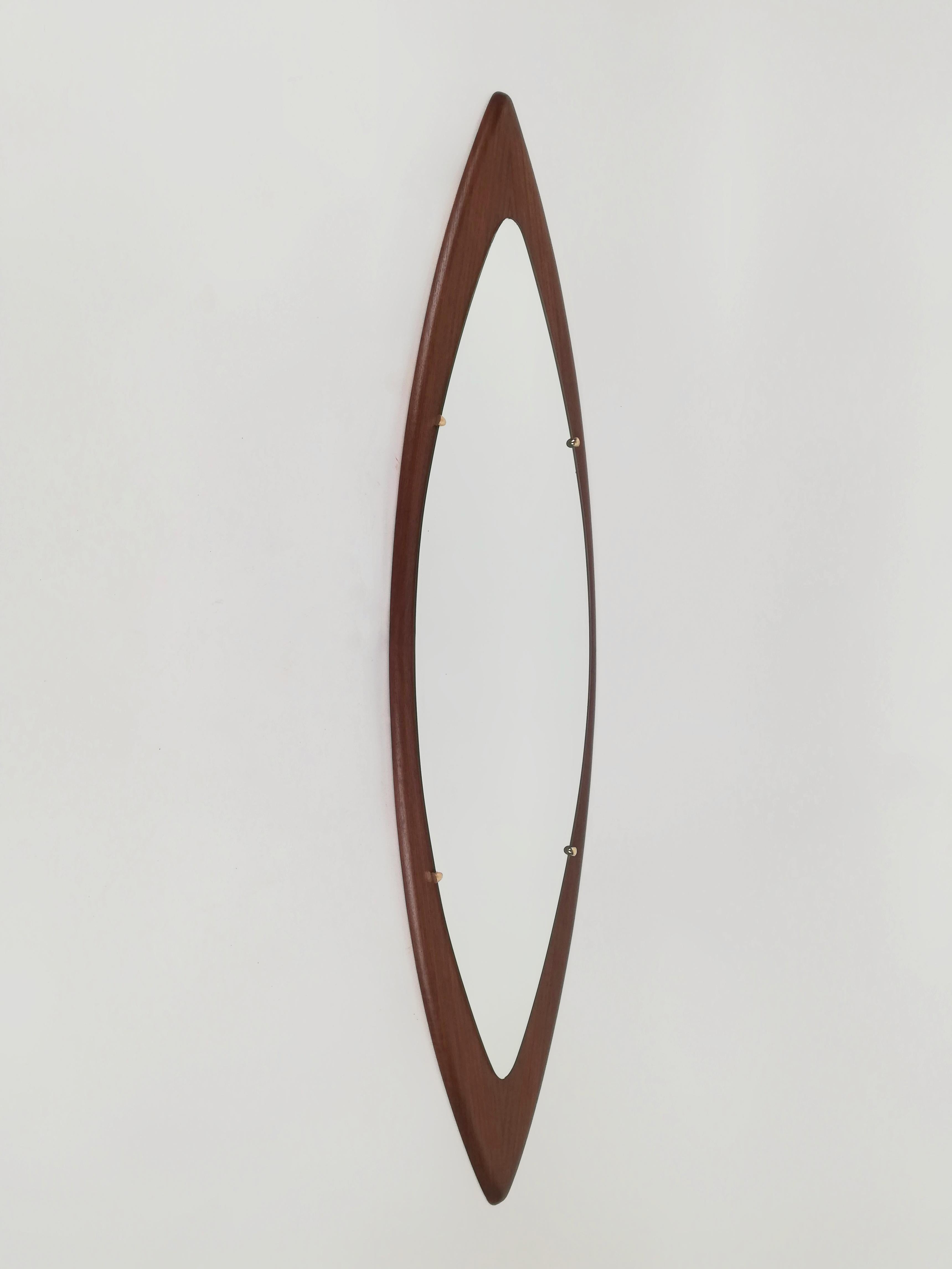 Italian Mid-Century Wall Full-Length Teak Mirror by Stil Glass Donati 1960s For Sale 8