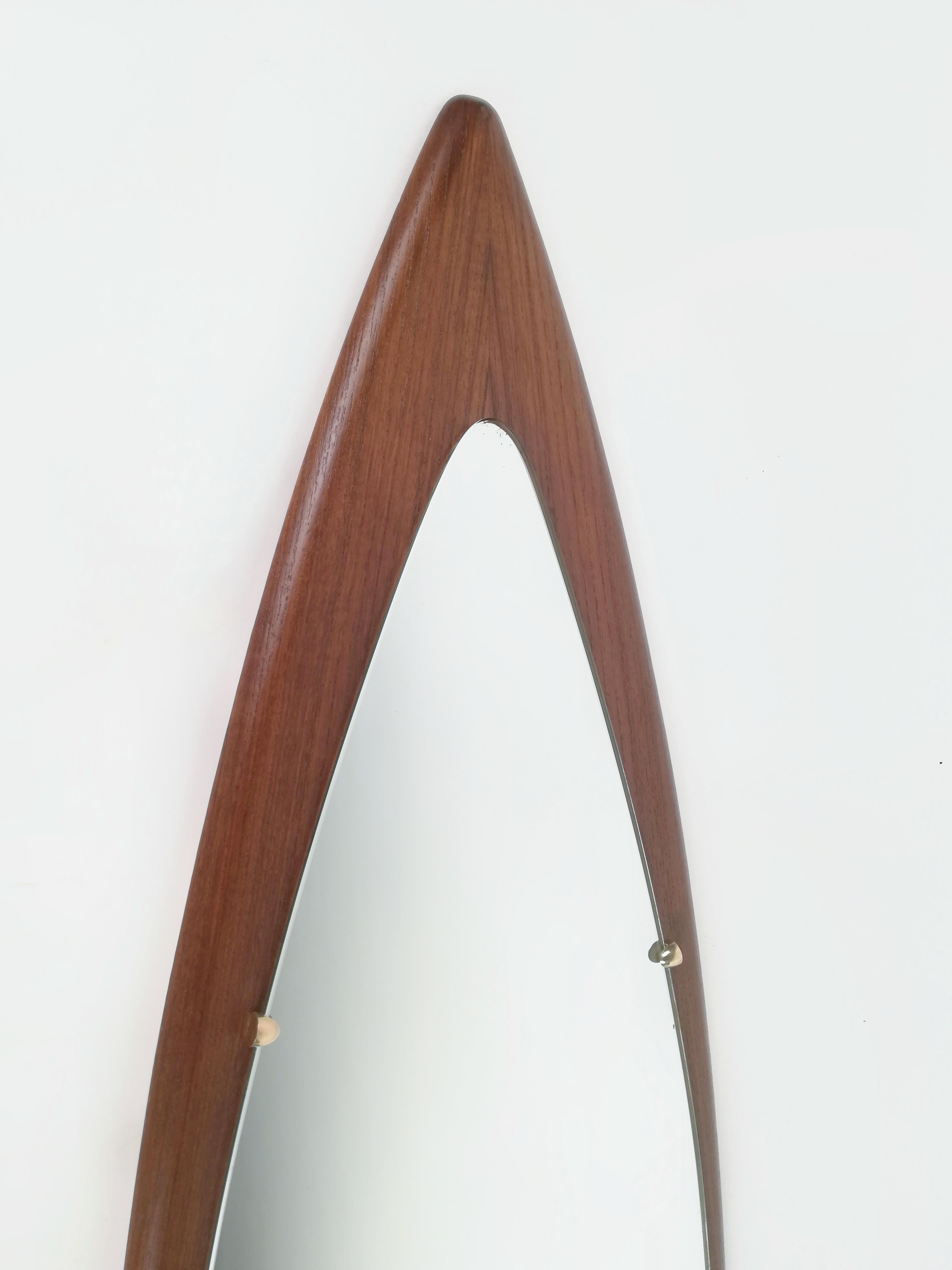Scandinavian Modern Italian Mid-Century Wall Full-Length Teak Mirror by Stil Glass Donati 1960s For Sale