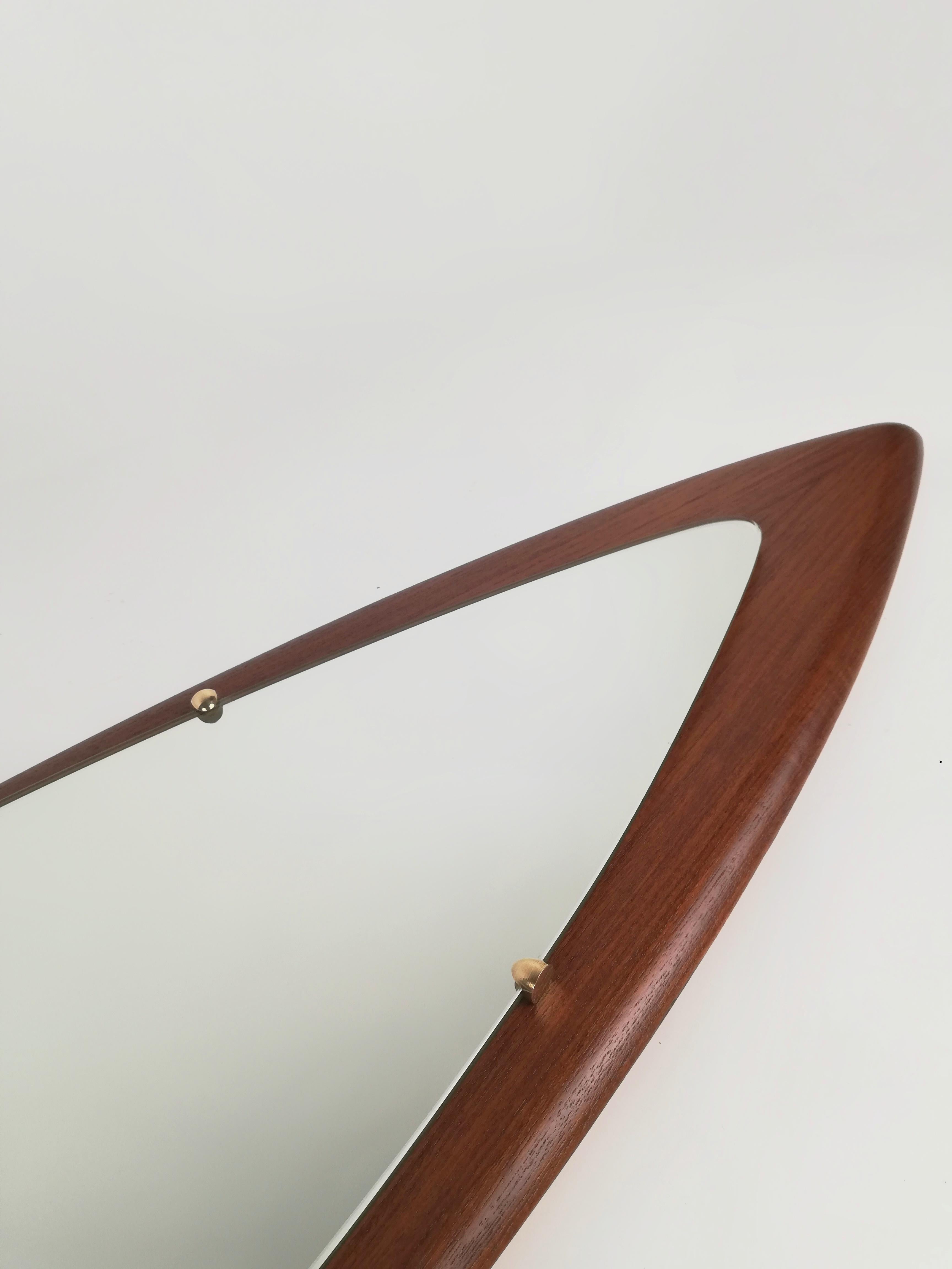 Italian Mid-Century Wall Full-Length Teak Mirror by Stil Glass Donati 1960s For Sale 2