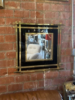 Italian Mid-Century Wall Mirror Black & Brass, 1970s