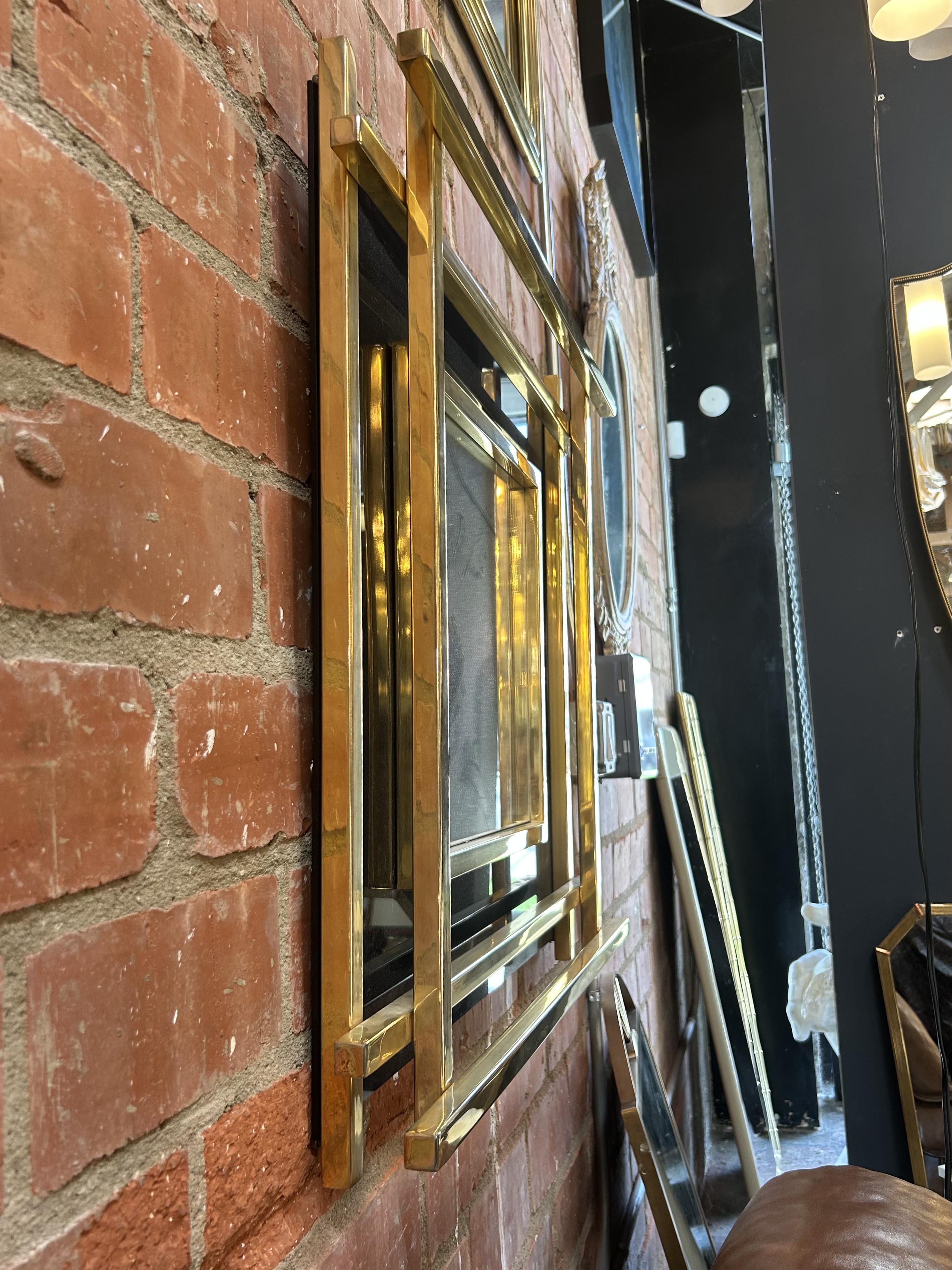 Italian Mid-Century Wall Mirror Black & Brass, 1970s In Good Condition For Sale In Los Angeles, CA