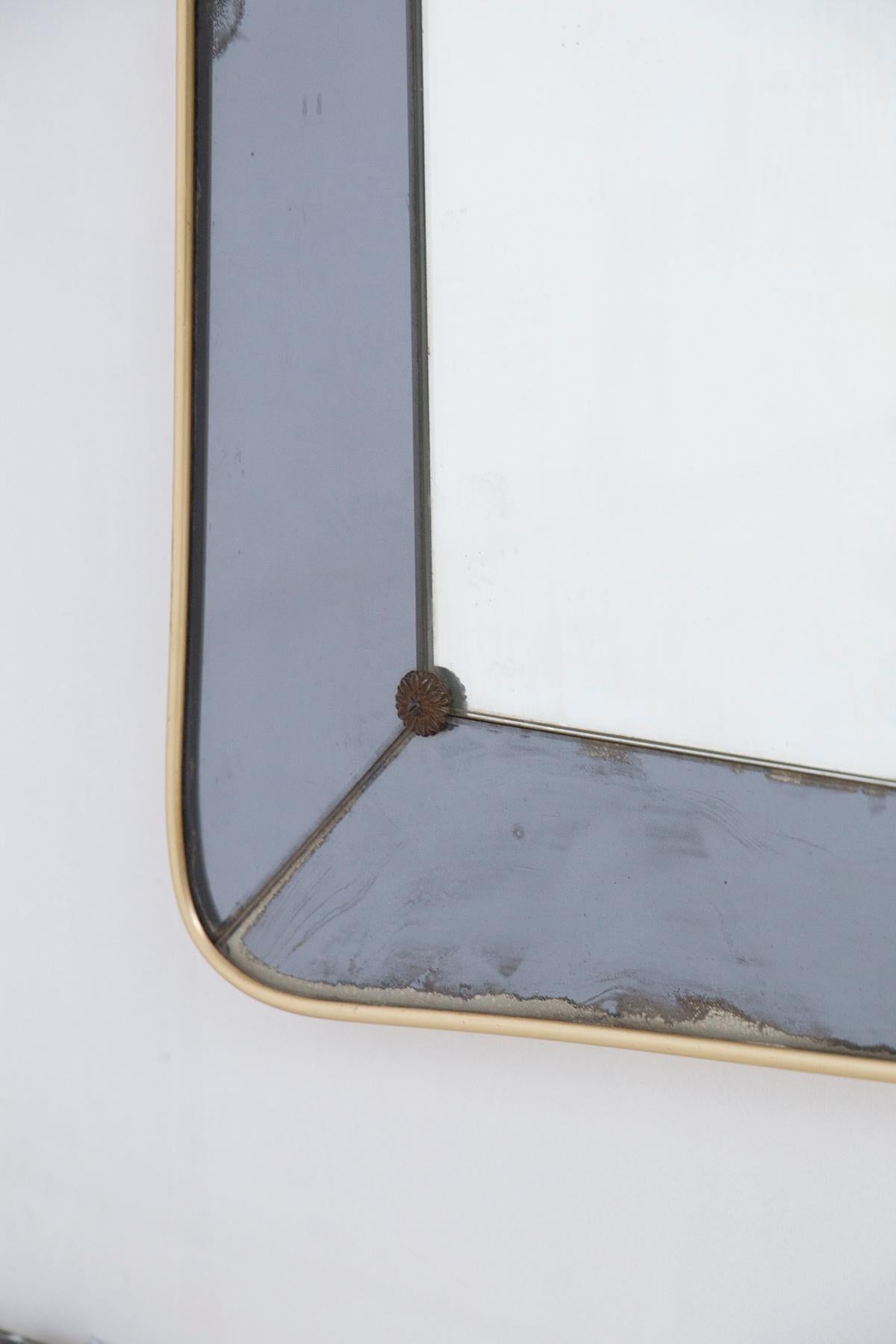 Italian Mid-Century Wall Mirror in Brass and Glass 1