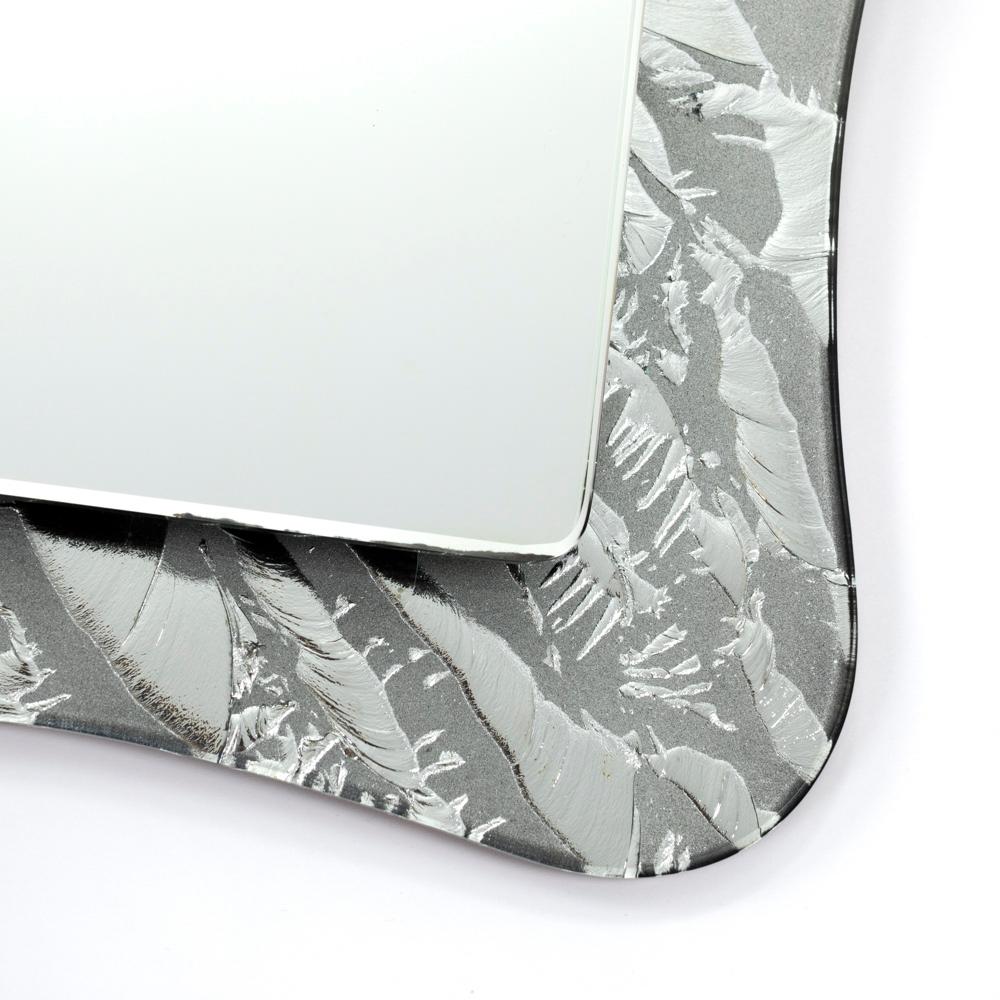 Silvered Italian Mid-Century Wall-Mirror with Abstract Silver Leaf Decoration 1970s For Sale