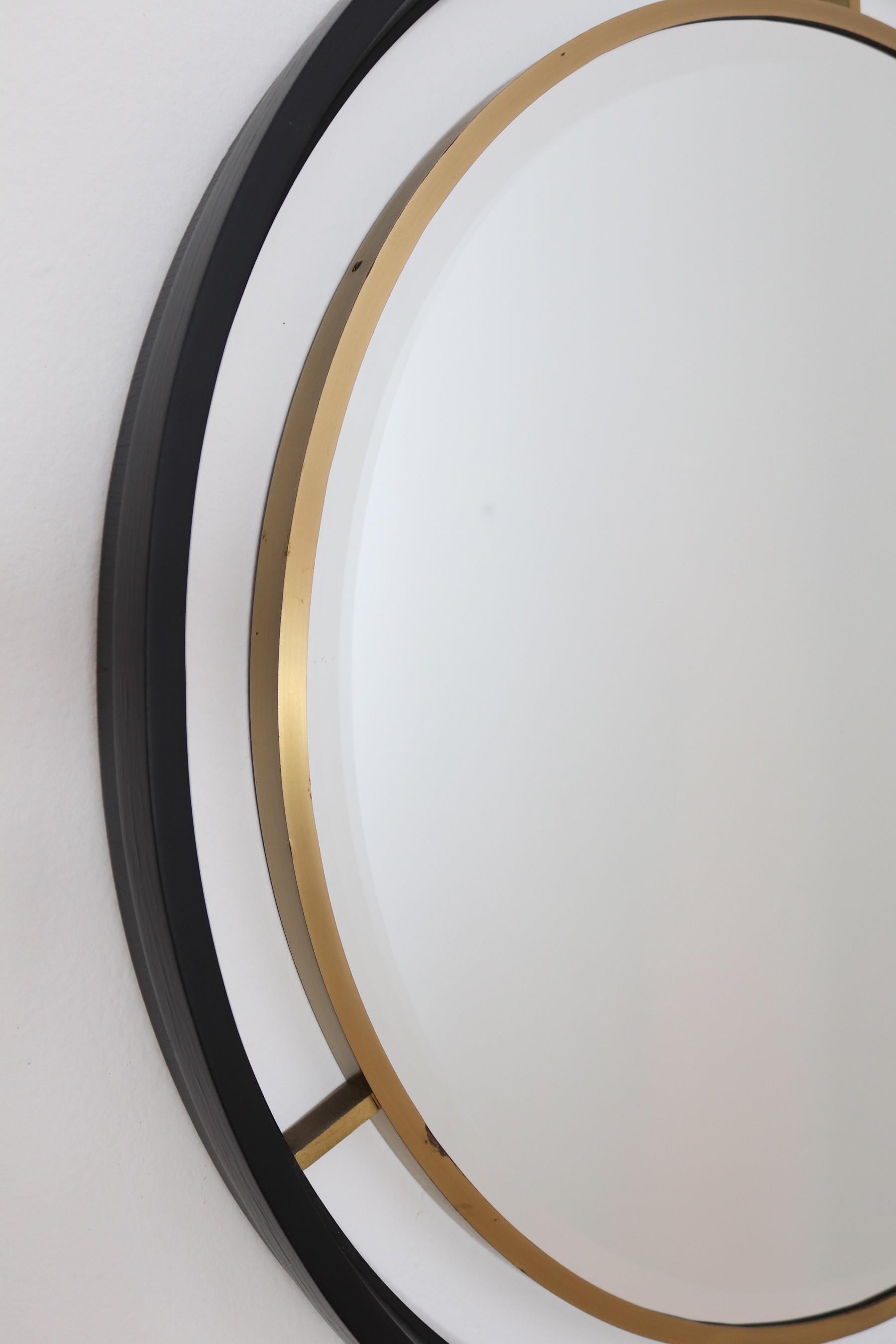 Italian Midcentury Wall Mirror with Cut Glass, Brass and Plywood Frame, 1960s 5