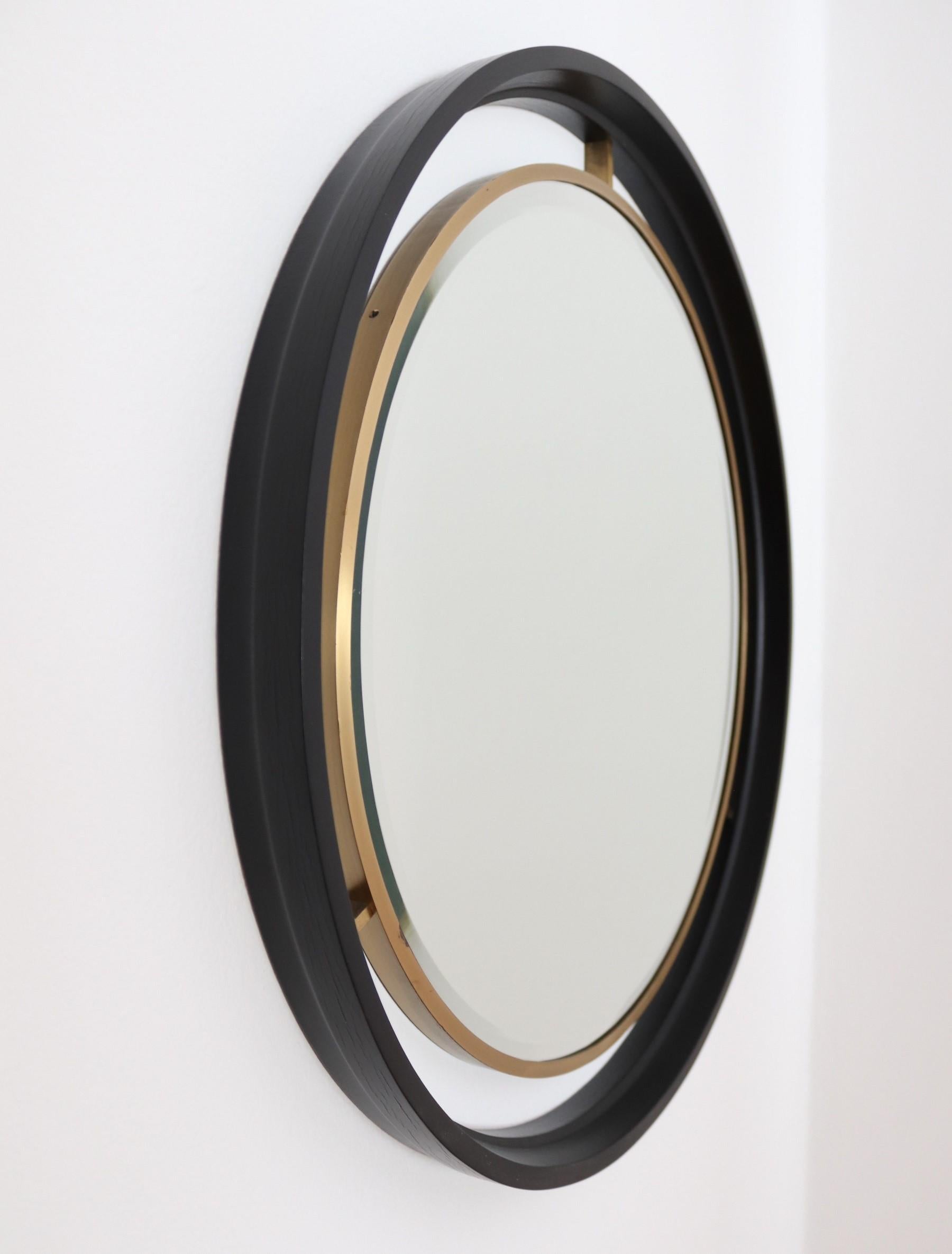 Italian Midcentury Wall Mirror with Cut Glass, Brass and Plywood Frame, 1960s 6