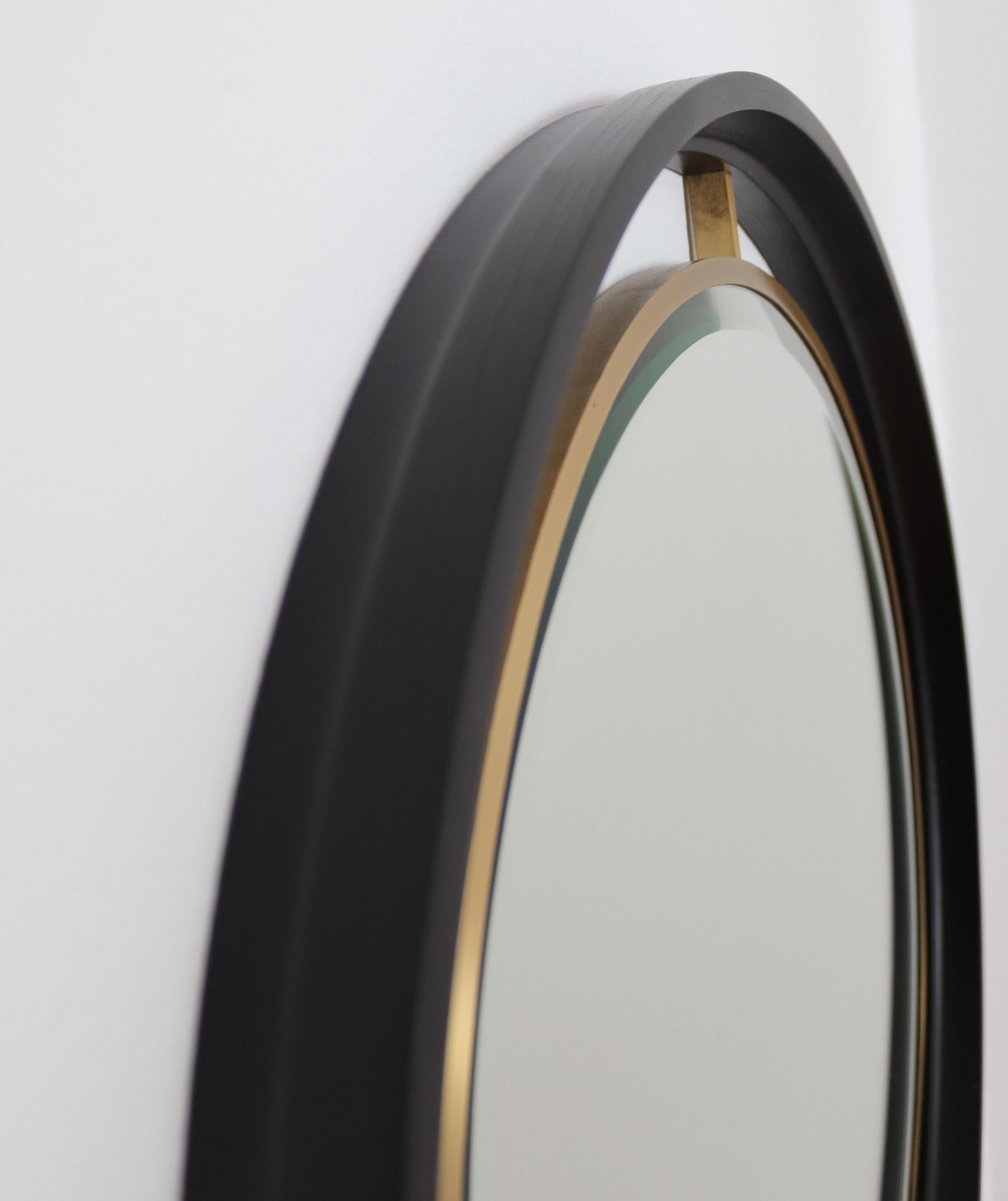 Italian Midcentury Wall Mirror with Cut Glass, Brass and Plywood Frame, 1960s 8