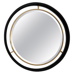 Italian Midcentury Wall Mirror with Cut Glass, Brass and Plywood Frame, 1960s