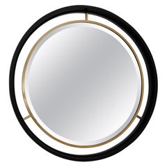 Italian Midcentury Wall Mirror with Cut Glass, Brass and Plywood Frame, 1960s