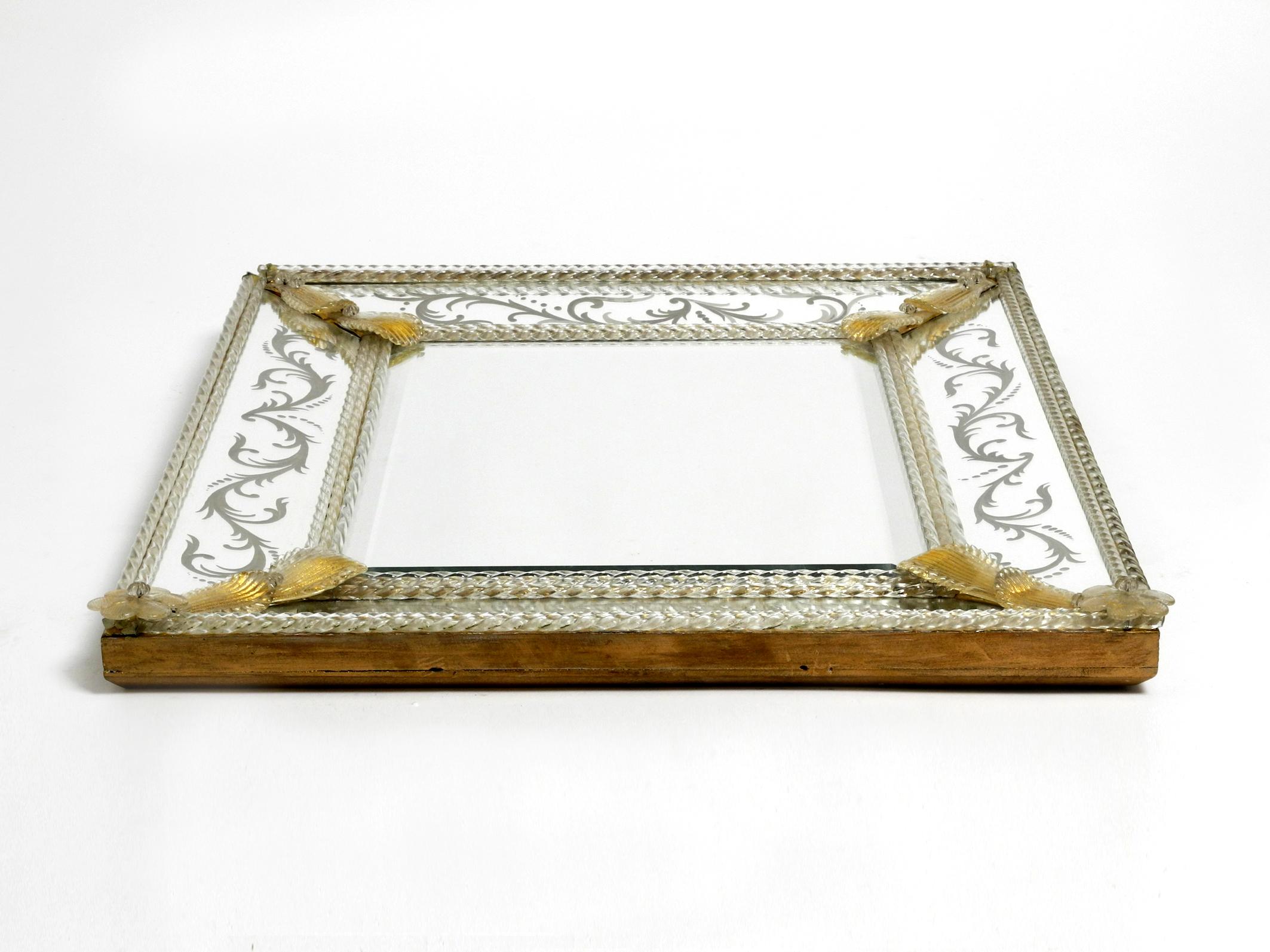 Mid-Century Modern Italian Midcentury Wall Mirror with Murano Glass Frame by Barovier & Toso For Sale